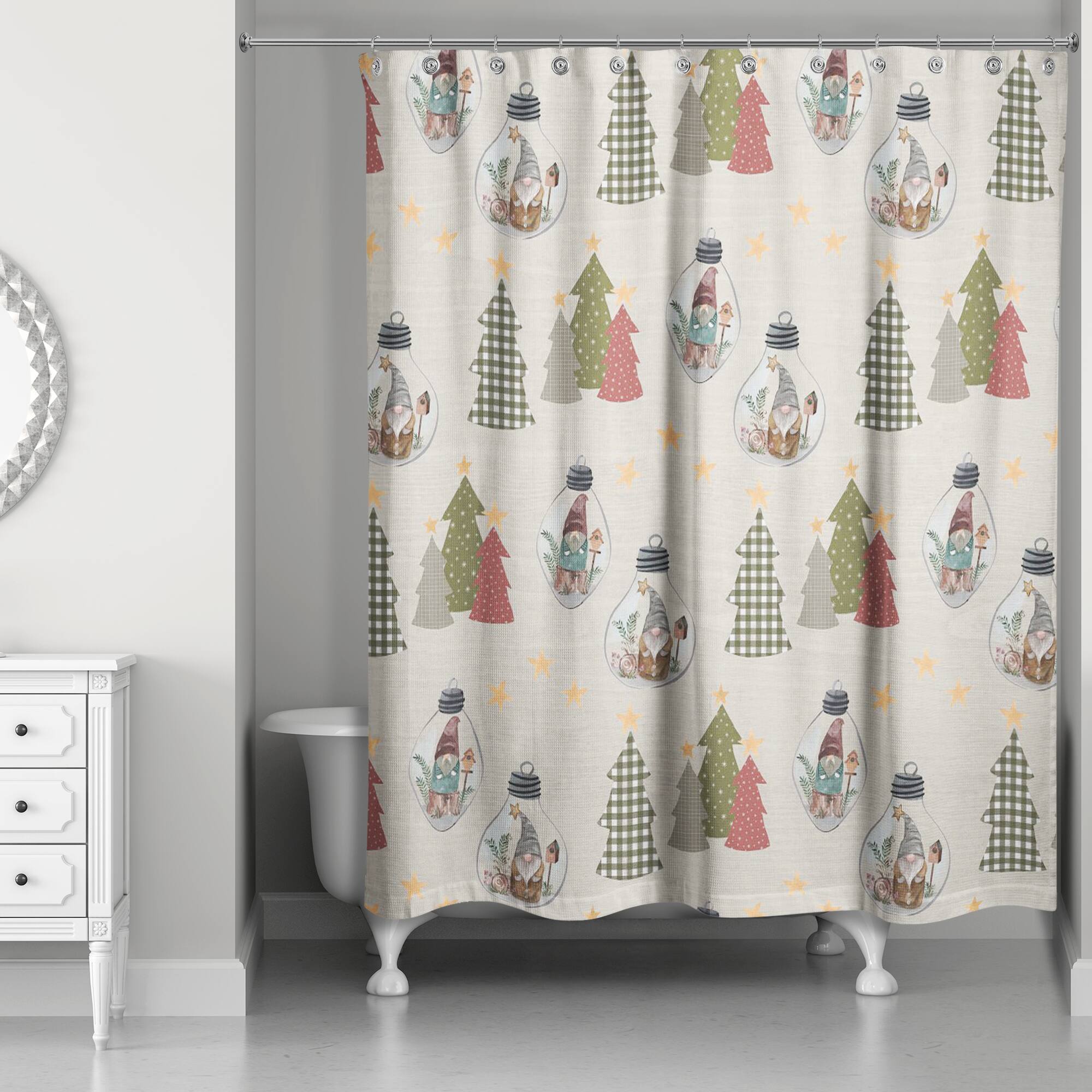 Cream Tree &#x26; Globe Pattern Shower Curtain