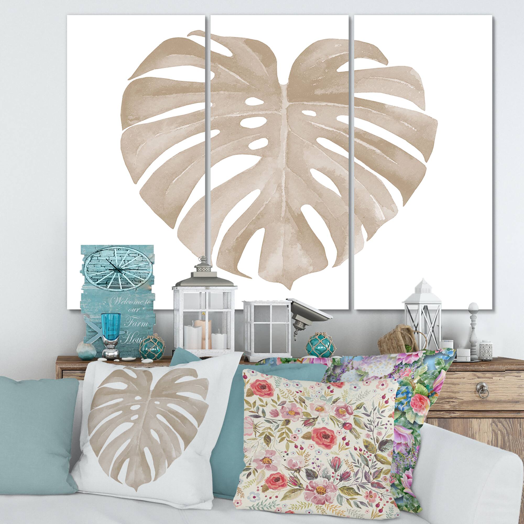 Designart - Ivory Pastel Monstera Heart Shaped Tropical Leaf