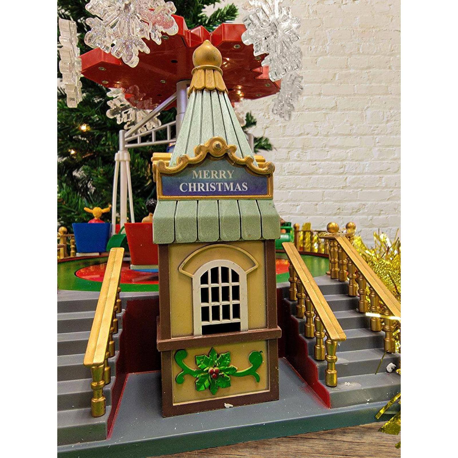 Animated Christmas Carousel Village Decoration