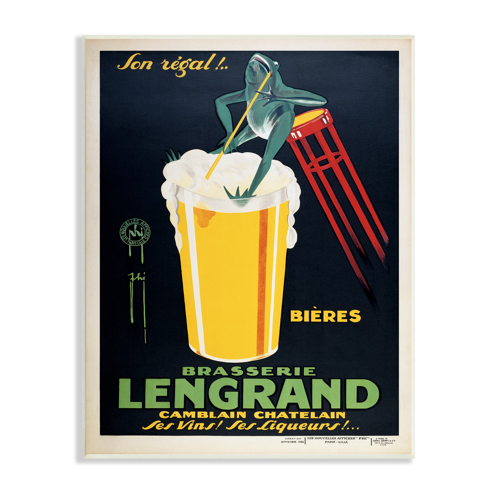 Stupell Industries Vintage Brasserie Lengrand European Advertisement Frog Beer Wall Plaque