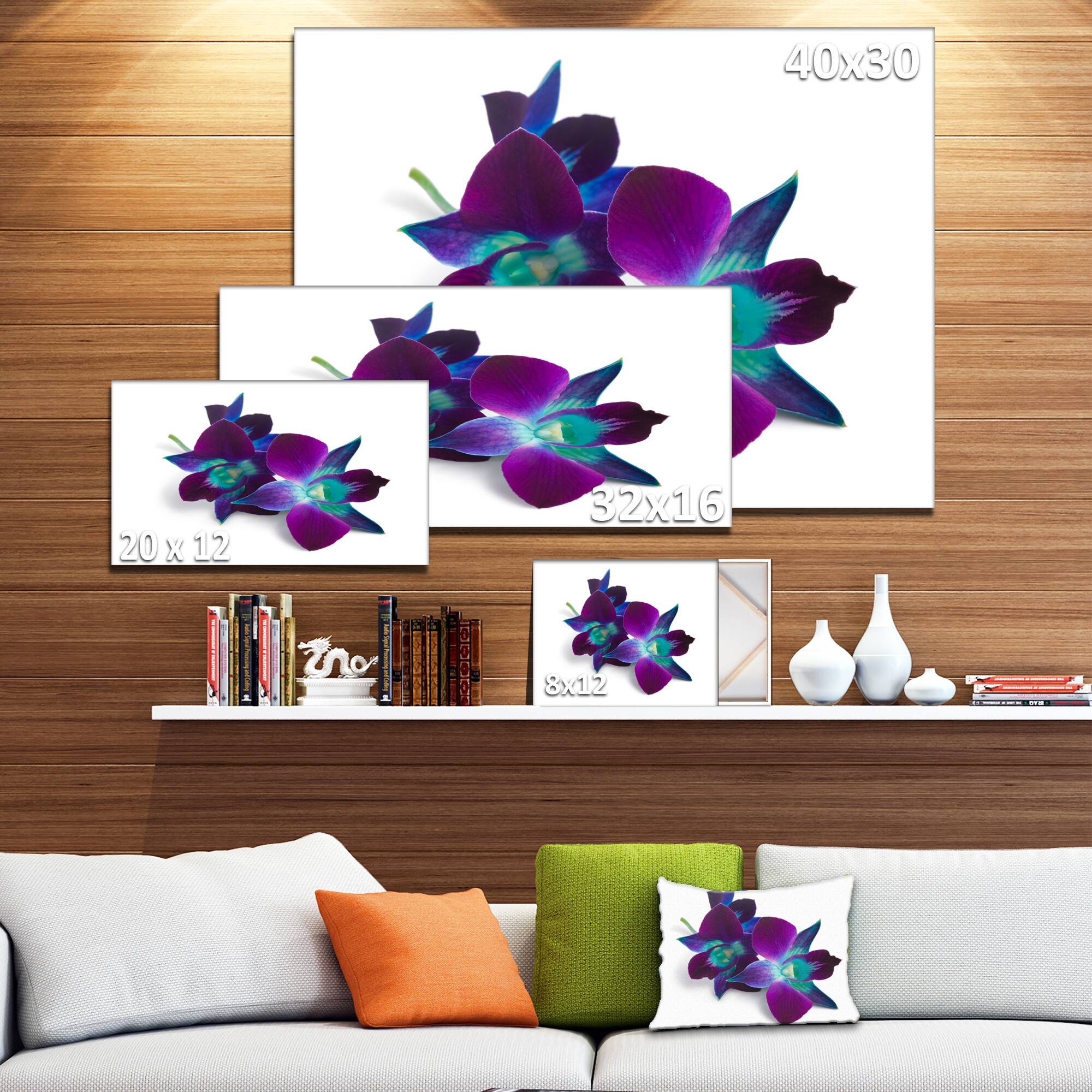 Designart - Deep Purple Orchid Flowers on White - Flowers Canvas Wall Artwork