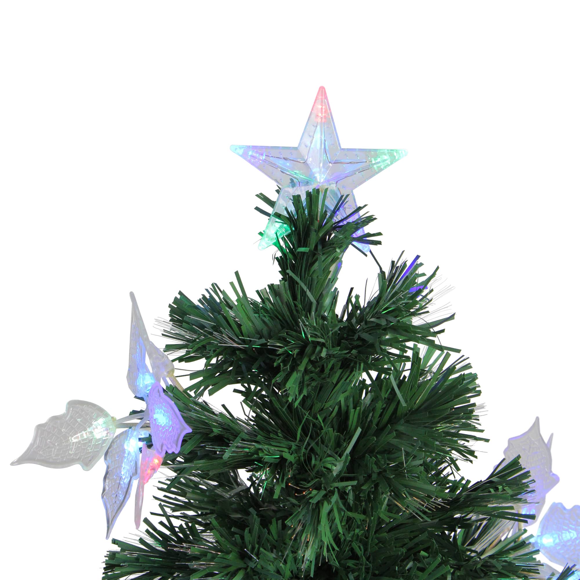 3ft. Fiber Optic Color Changing Artificial Christmas Tree with Star & Flower Decorations
