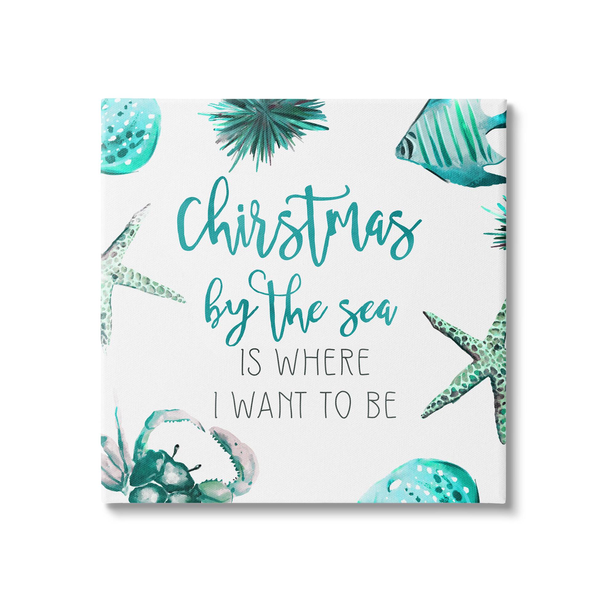 Stupell Industries Christmas By The Sea Phrase Canvas Wall Art