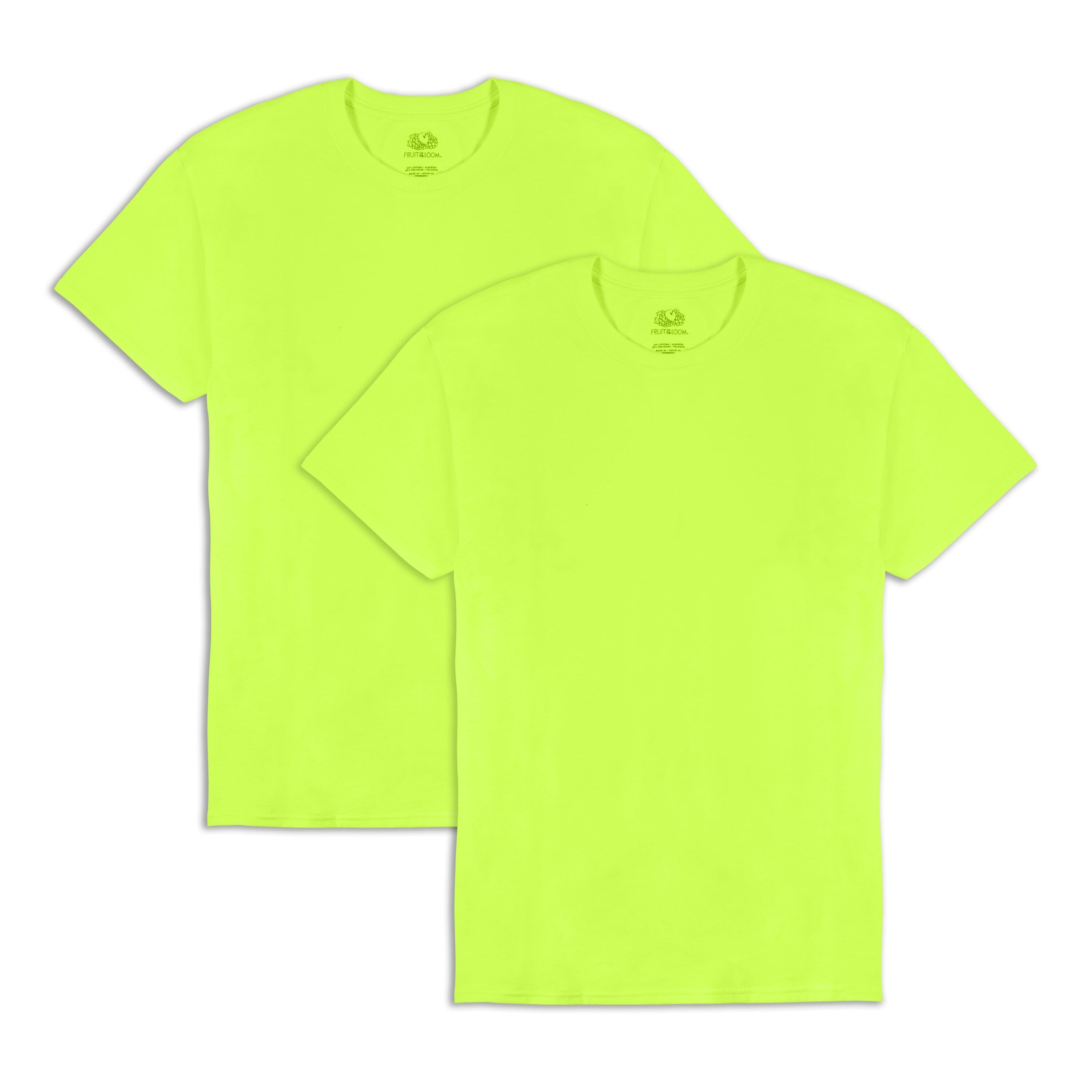 Fruit of the Loom EverSoft Mens Short Sleeve Crew T-Shirt 2 ct in Safety Green | Small