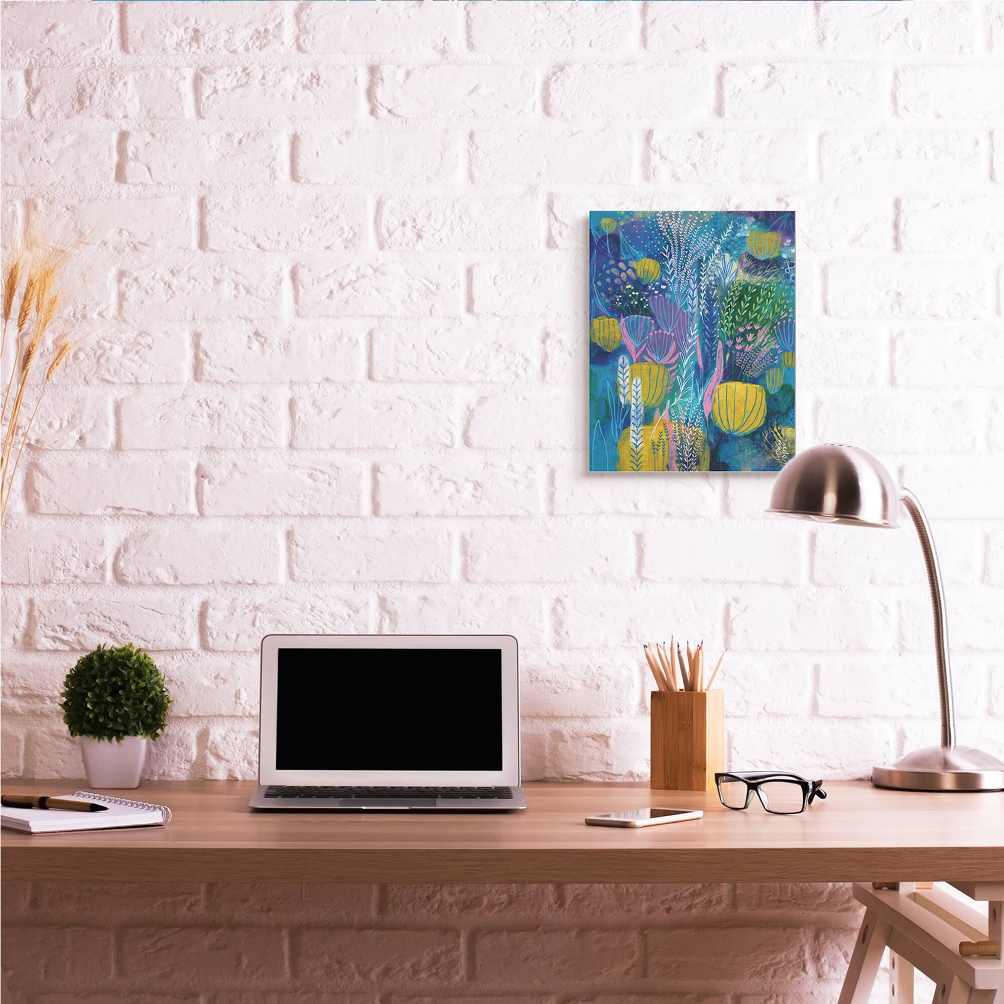 Stupell Industries Field of Abstract Florals Blue Green Yellow Canvas Wall Art