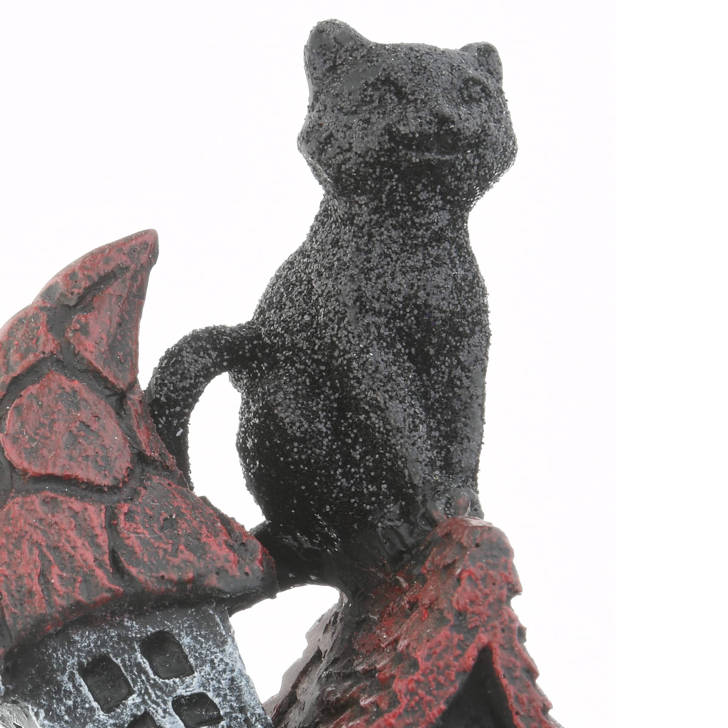 7" Black Cats Haunted House with LED Light