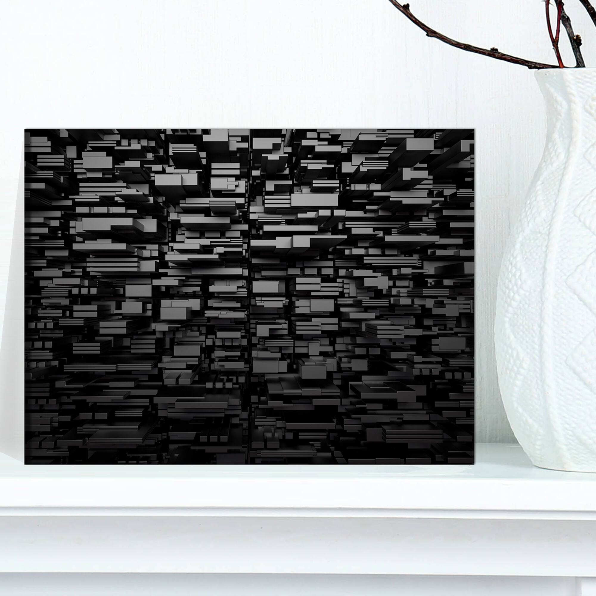 Designart - Black 3D Geometric Background - Abstract Canvas Art Print