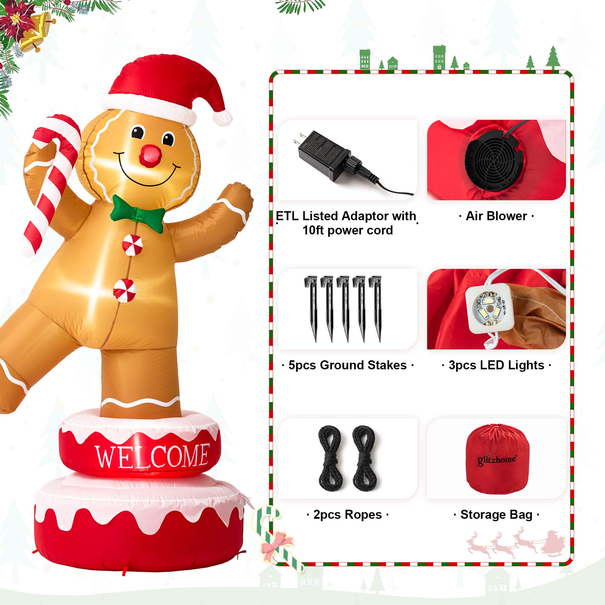Glitzhome&#xAE; 6ft. Lighted Inflatable Rotating Gingerbread Man D&#xE9;cor