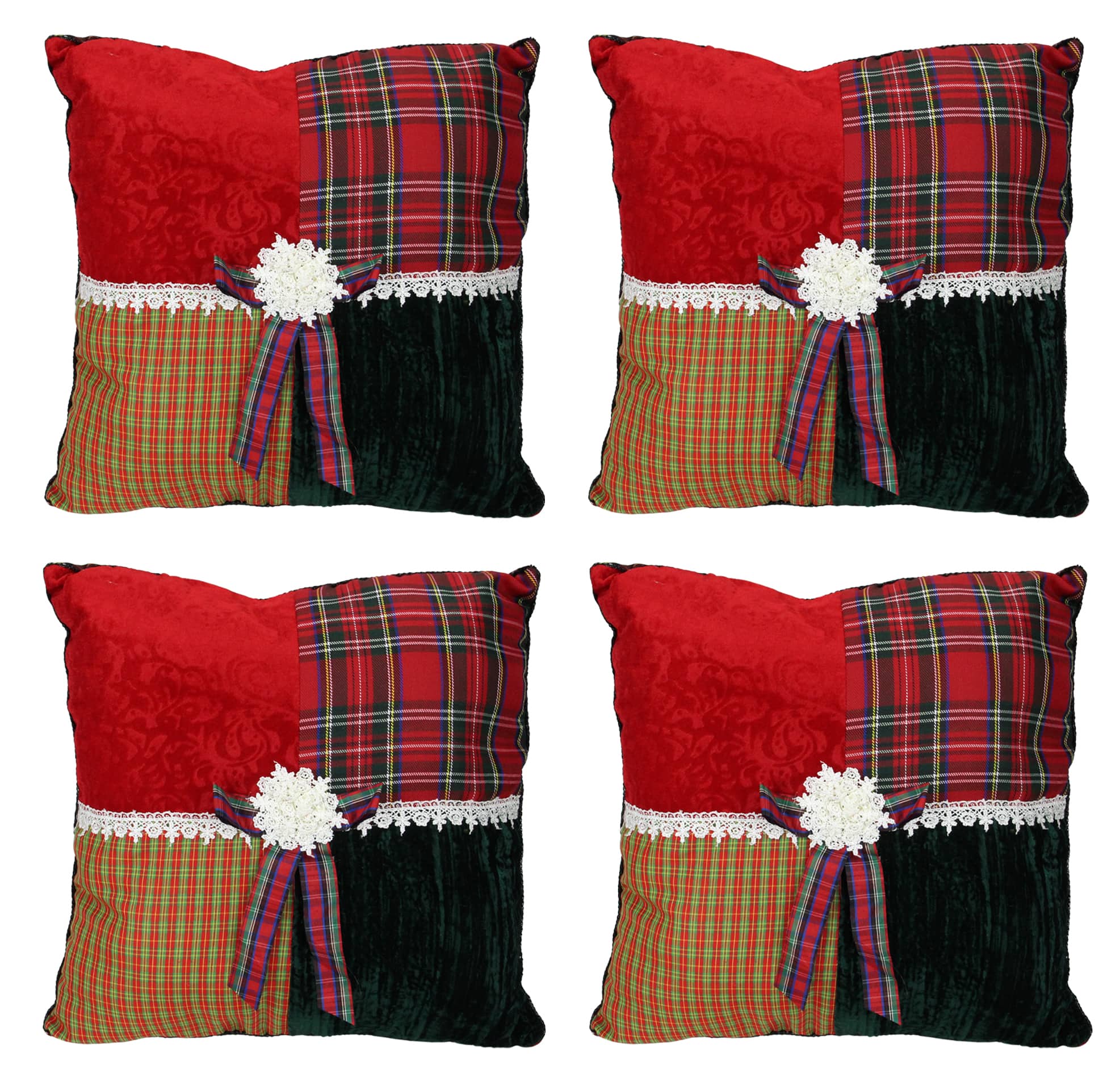 Square Textured Tartan Plaid Velvet Christmas Throw Pillows, 4ct.