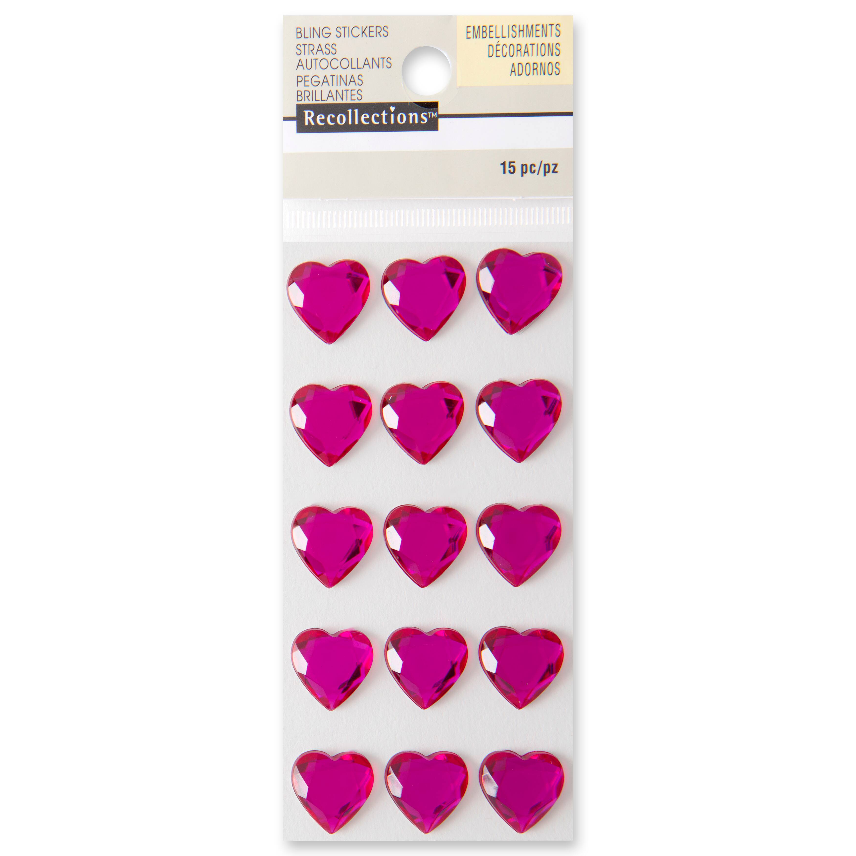 12 Packs: 15 ct. (180 total) Pink Heart Rhinestone Stickers by Recollections&#x2122;