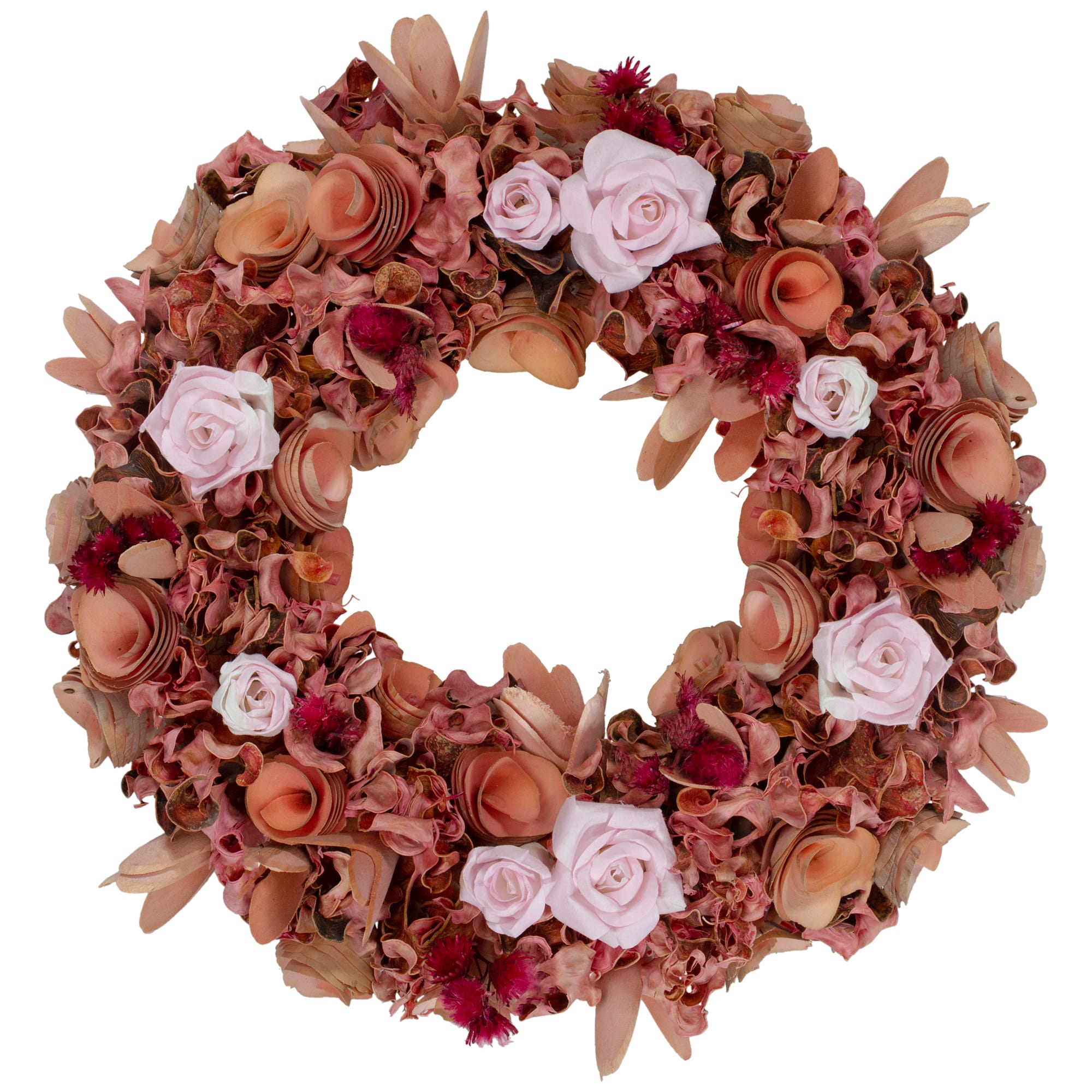 13" Pink & Red Flower Wood Spring Wreath