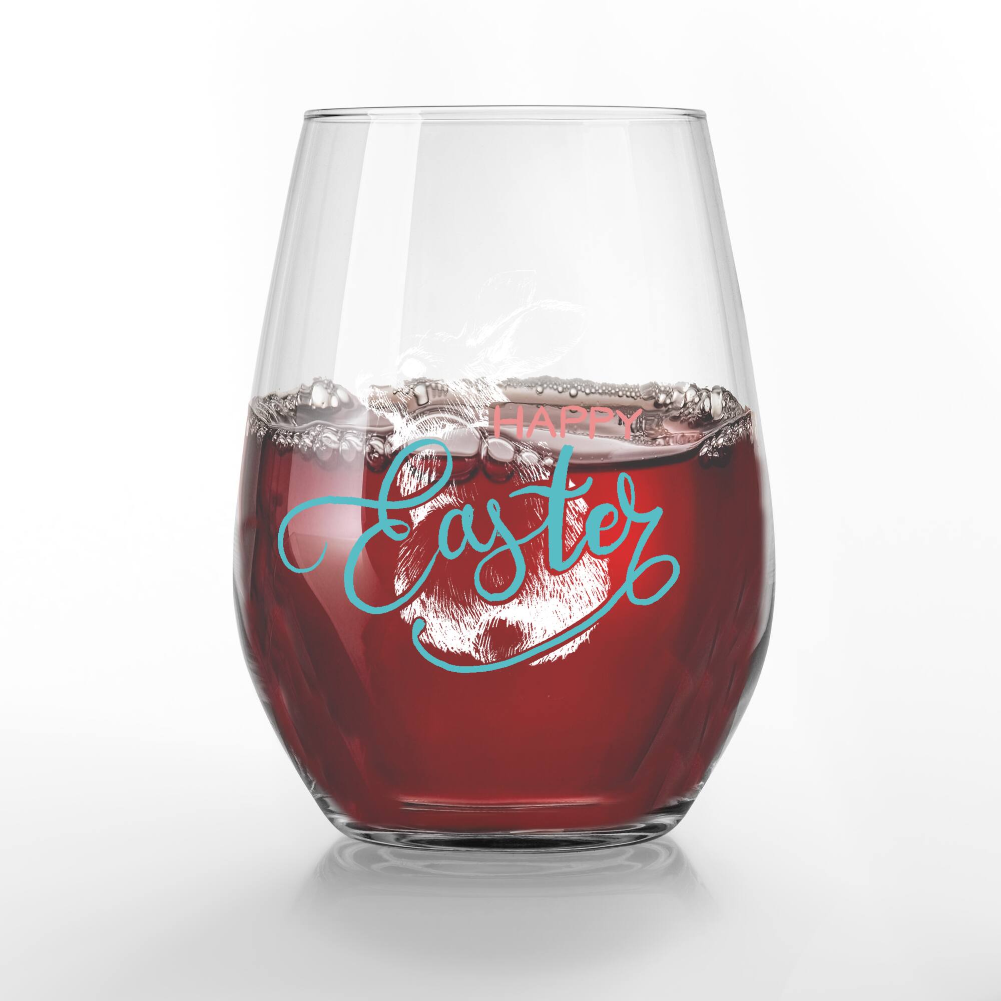 15oz. Happy Easter Sketch Printed Stemless Wine Glass