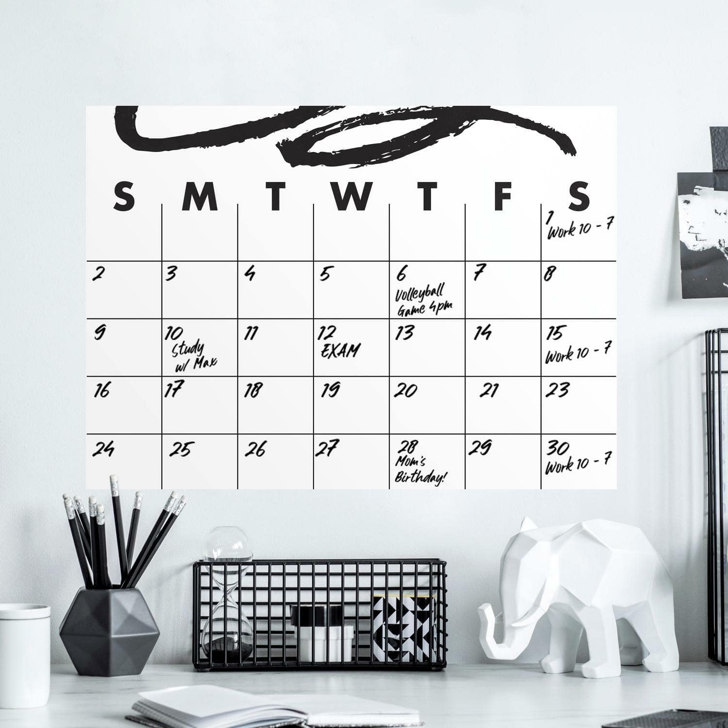 RoomMates Doodle Dry Erase Calendar Peel & Stick Wall Decal Wall