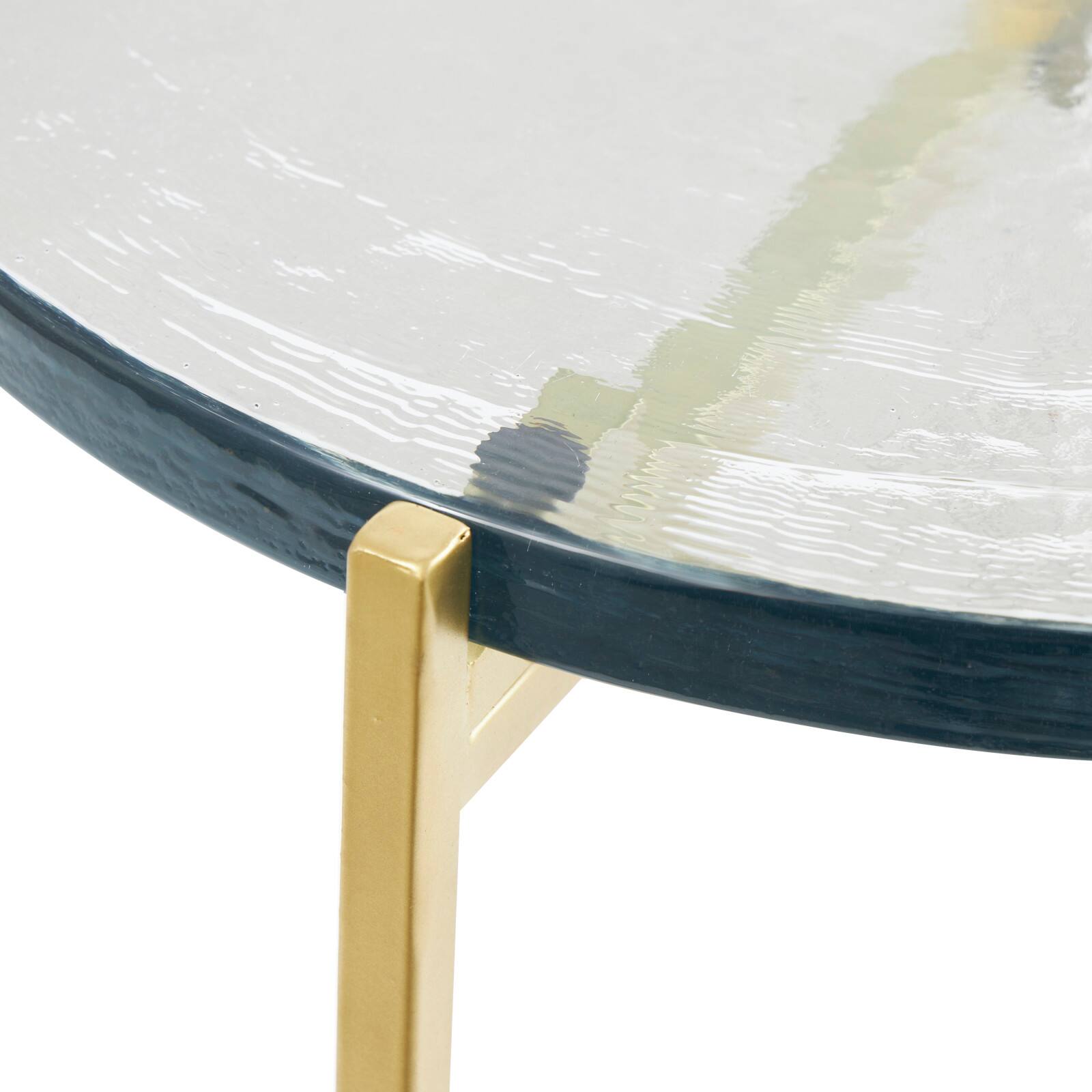 24" Metal X-Shaped Accent Table with Textured Glass Tabletop