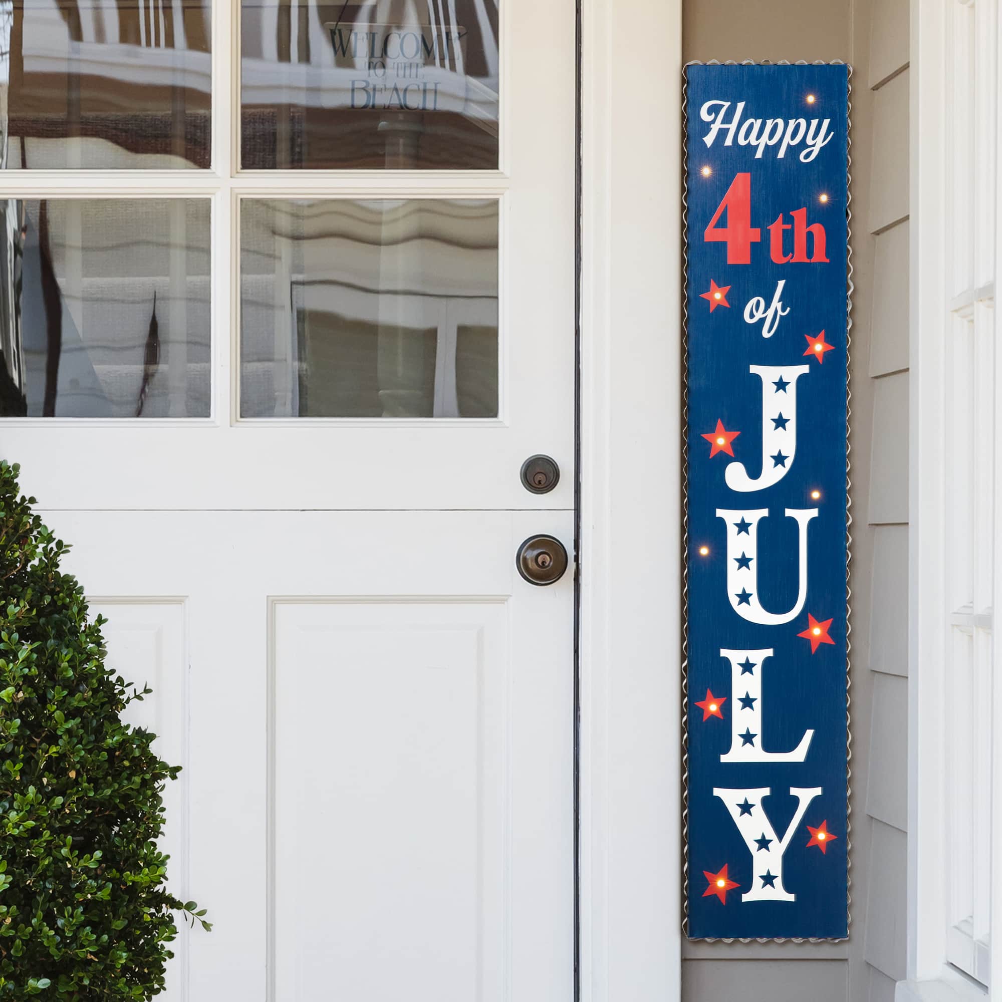 Glitzhome® 42.5" Lighted Wood Happy July 4th Porch Sign