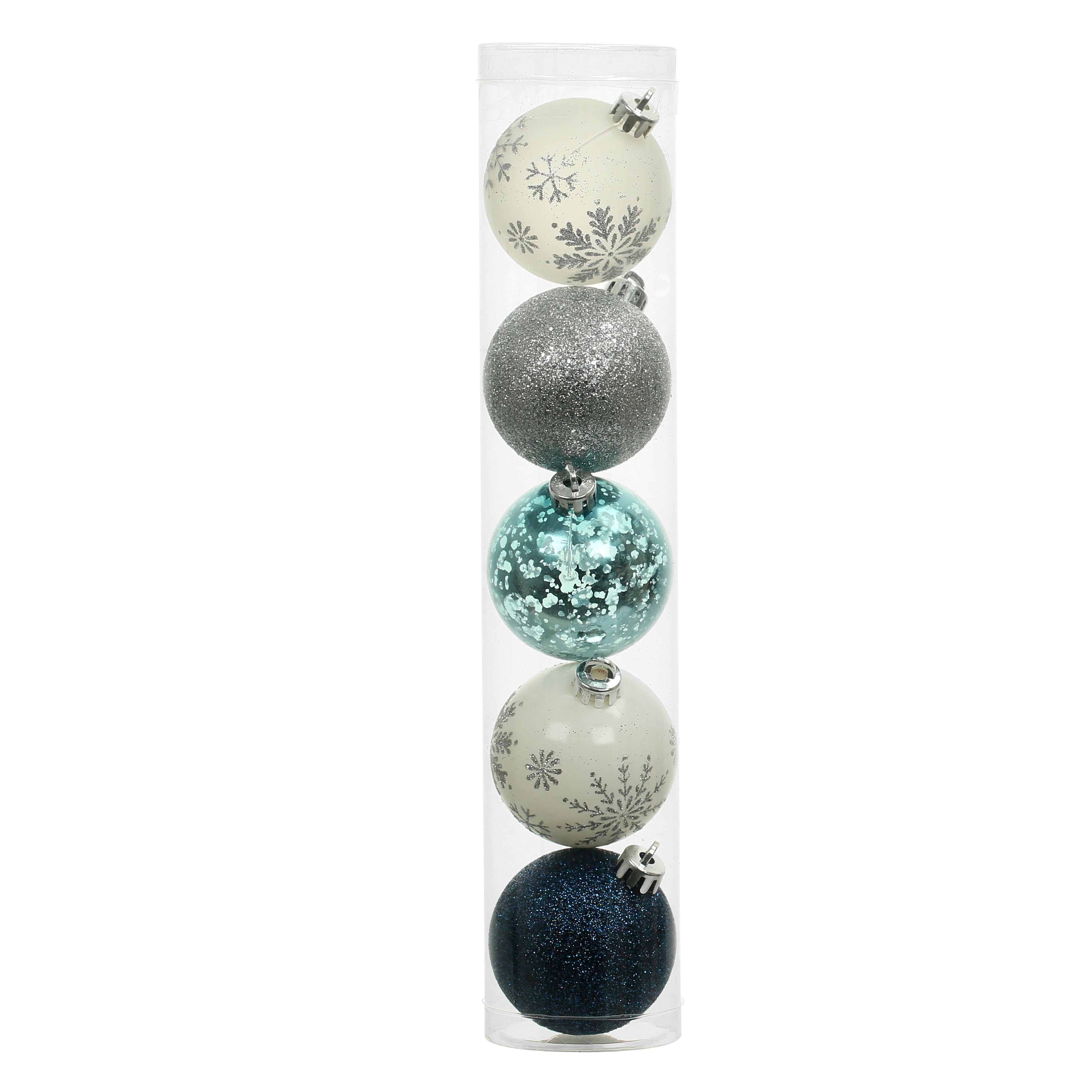 5 Pack 2.2&#x22; Blue &#x26; Silver Snowflake Shatterproof Ball Ornaments by Ashland&#xAE;