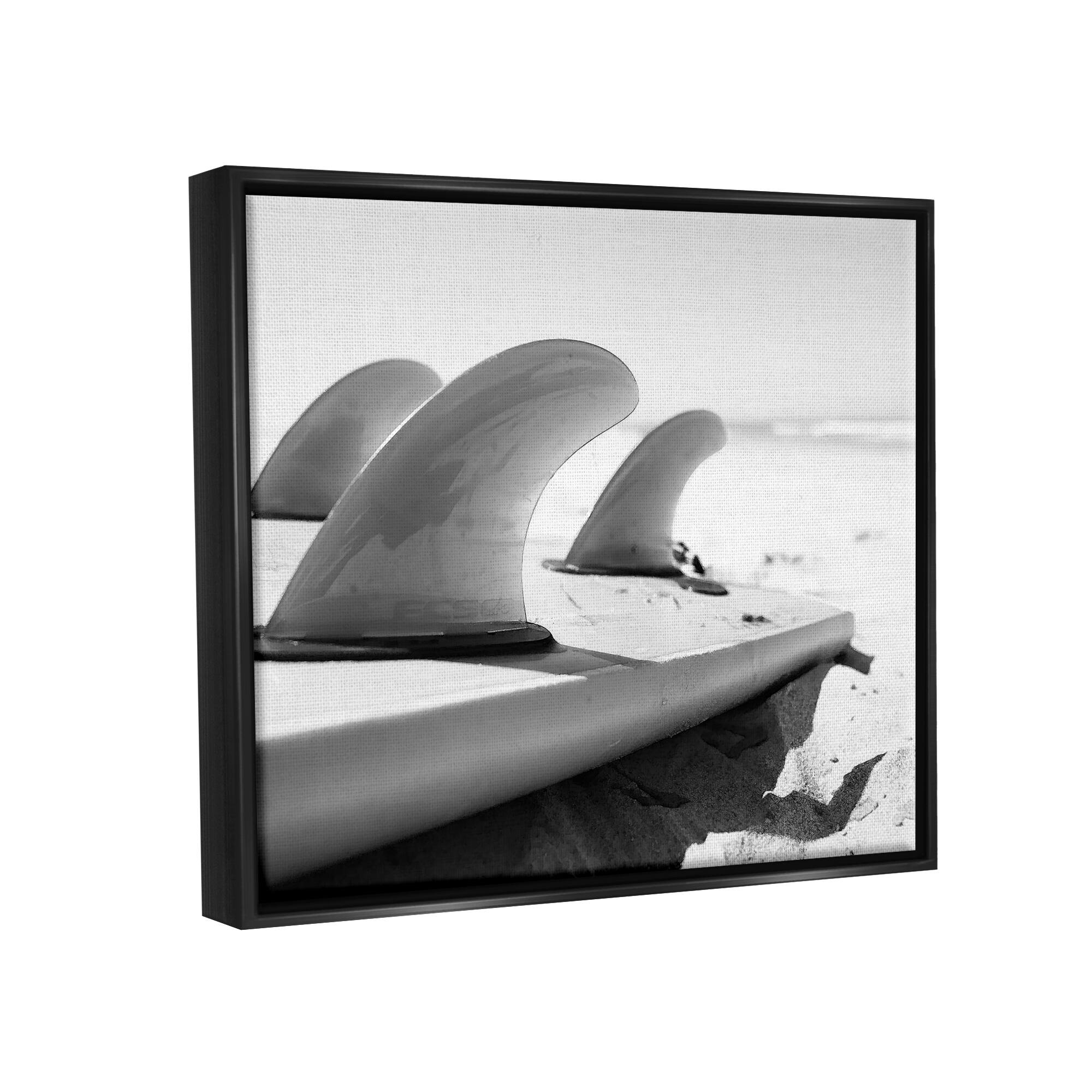 Stupell Industries Surfboard Fins Beach Coast Photography Framed Floater Canvas Wall Art