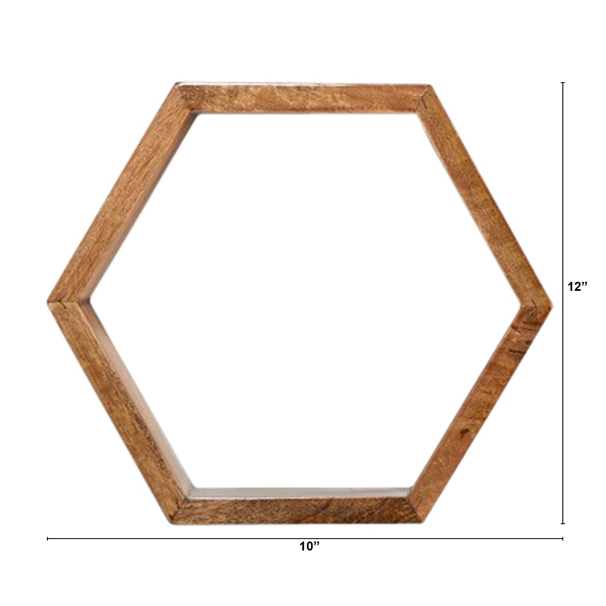 12" Wooden Hexagon Floating Honeycomb Shelf (Set of 5)