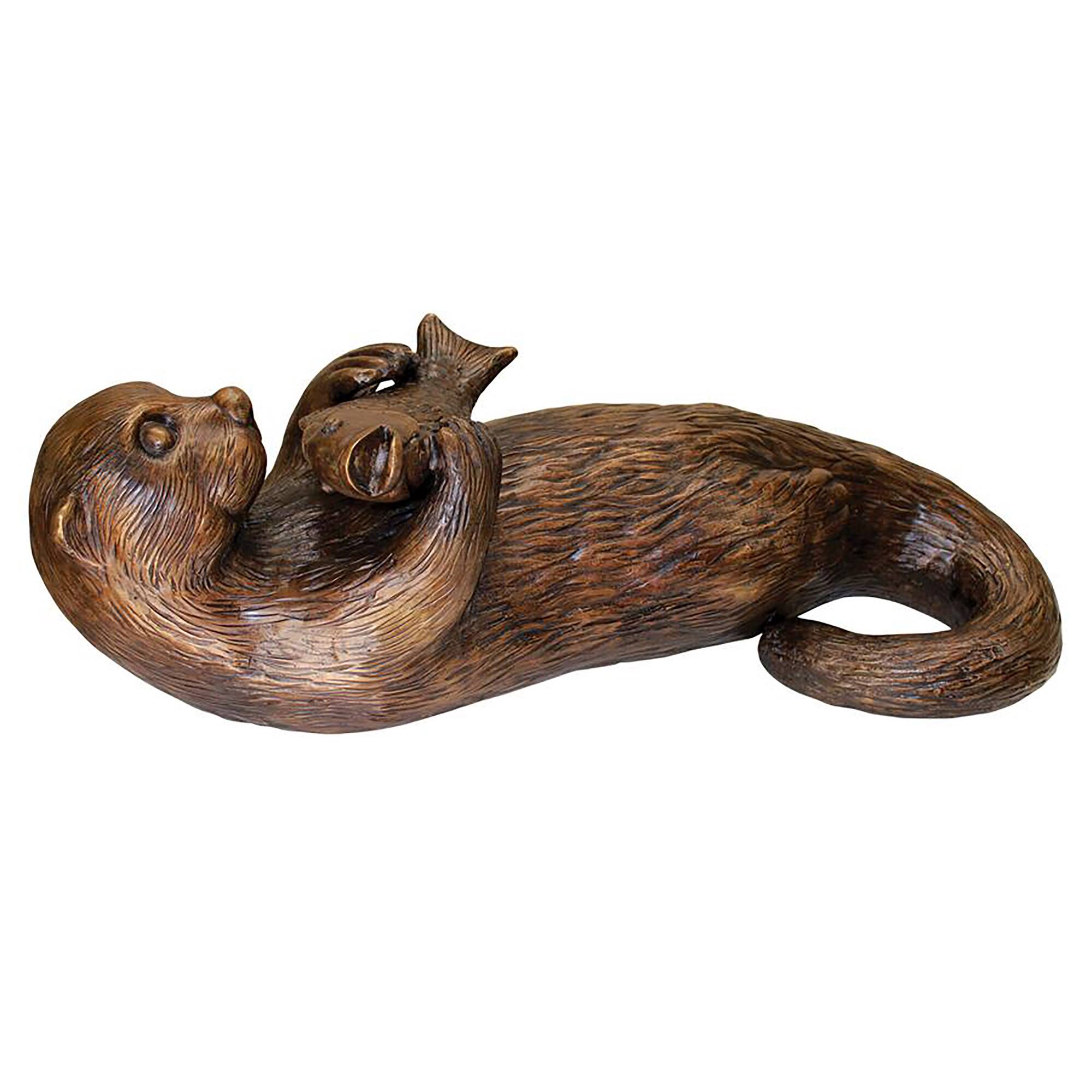 Design Toscano 30&#x22; Cast Bronze Lazy Otter with Fish Garden Statue