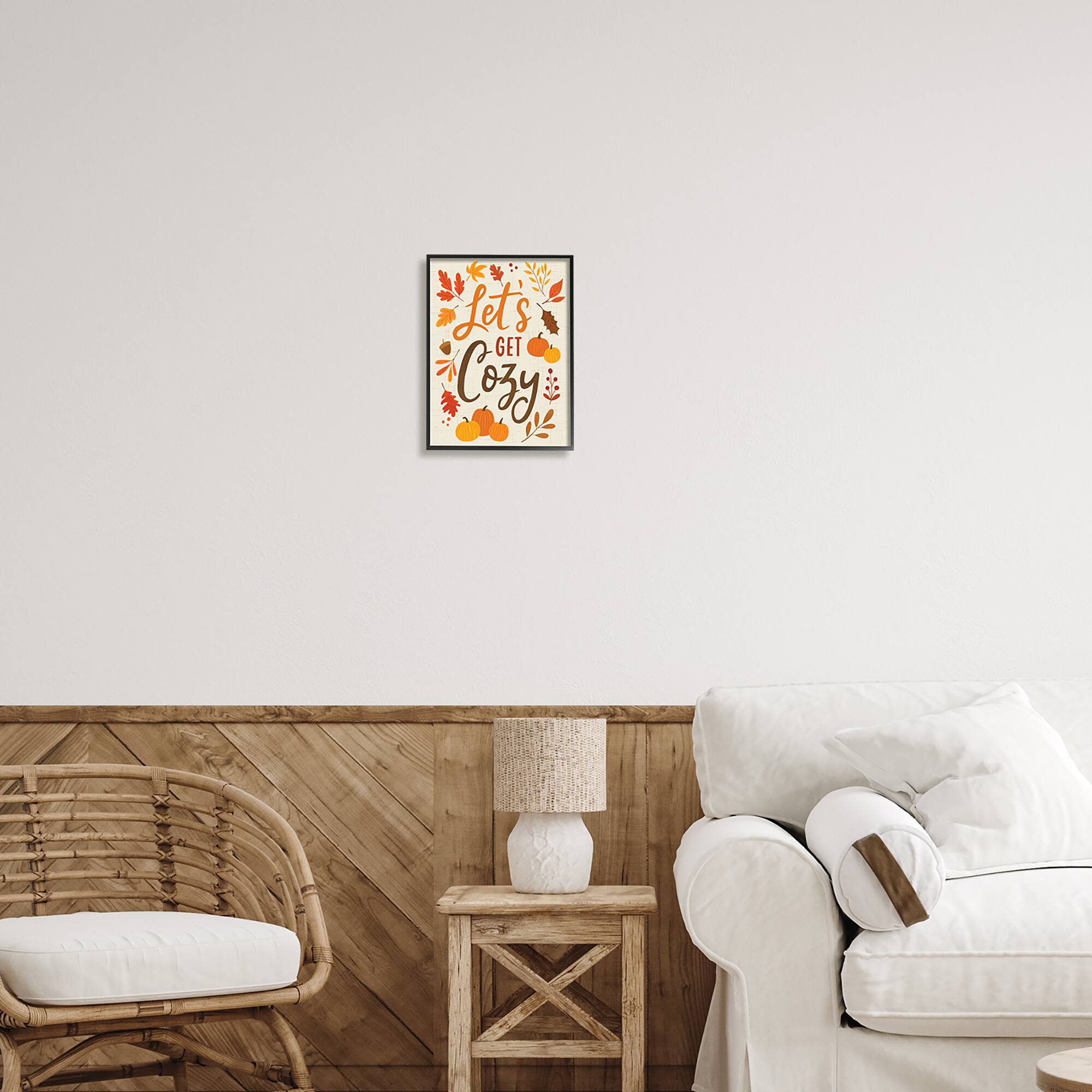 Stupell Industries Lets Get Cozy Autumnal Leaf Sprigs Framed Giclee Art