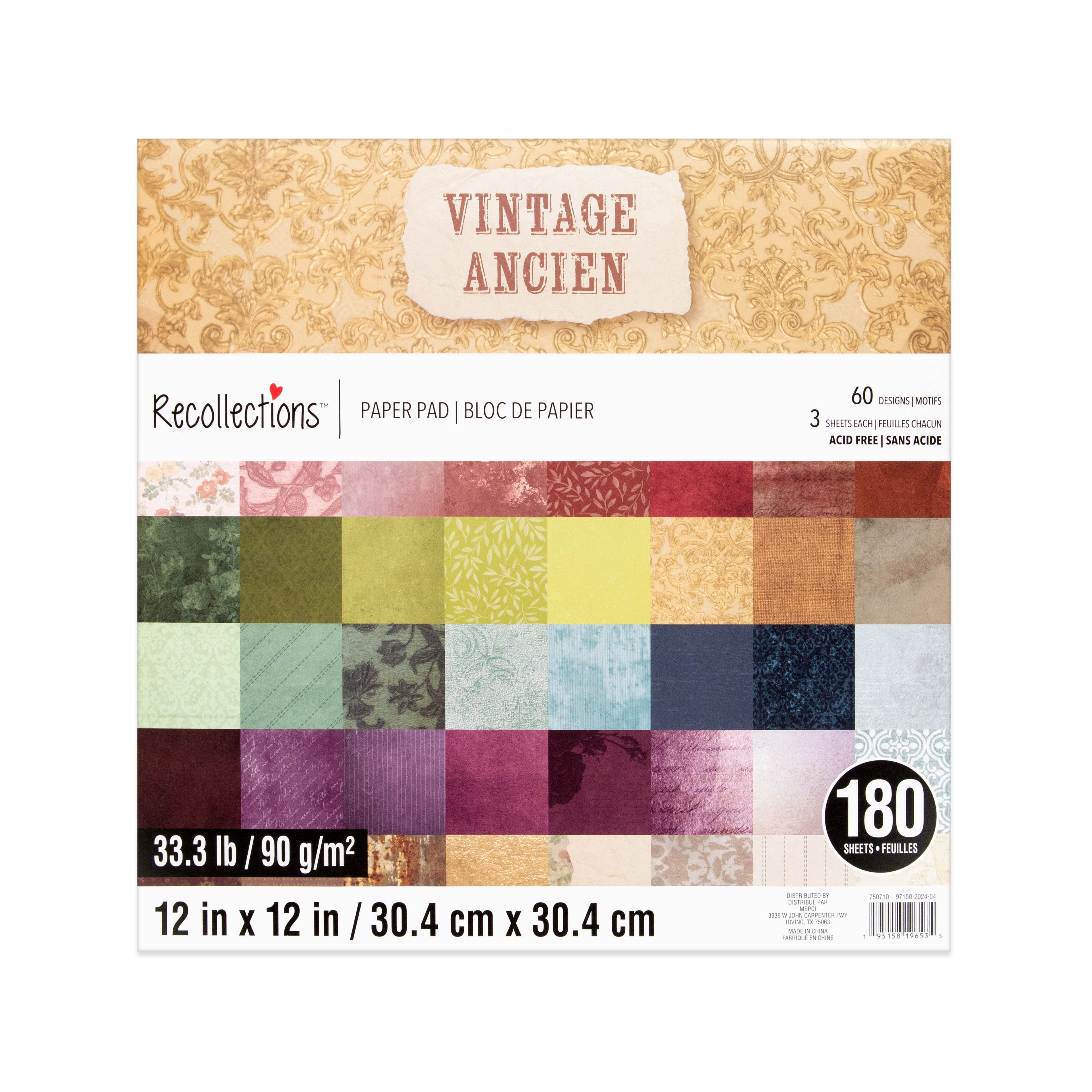 12" x 12" Vintage Paper Pad by Recollections™, 180 Sheets