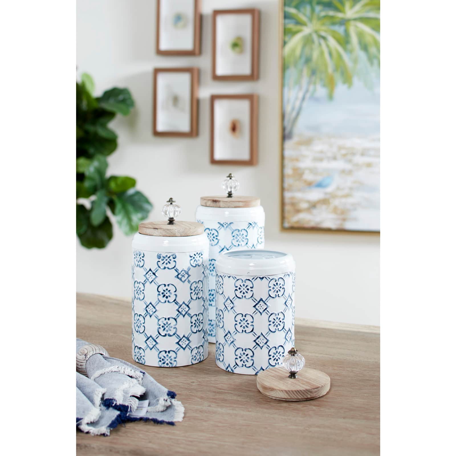White &#x26; Blue Metal Farmhouse Decorative Jar Set