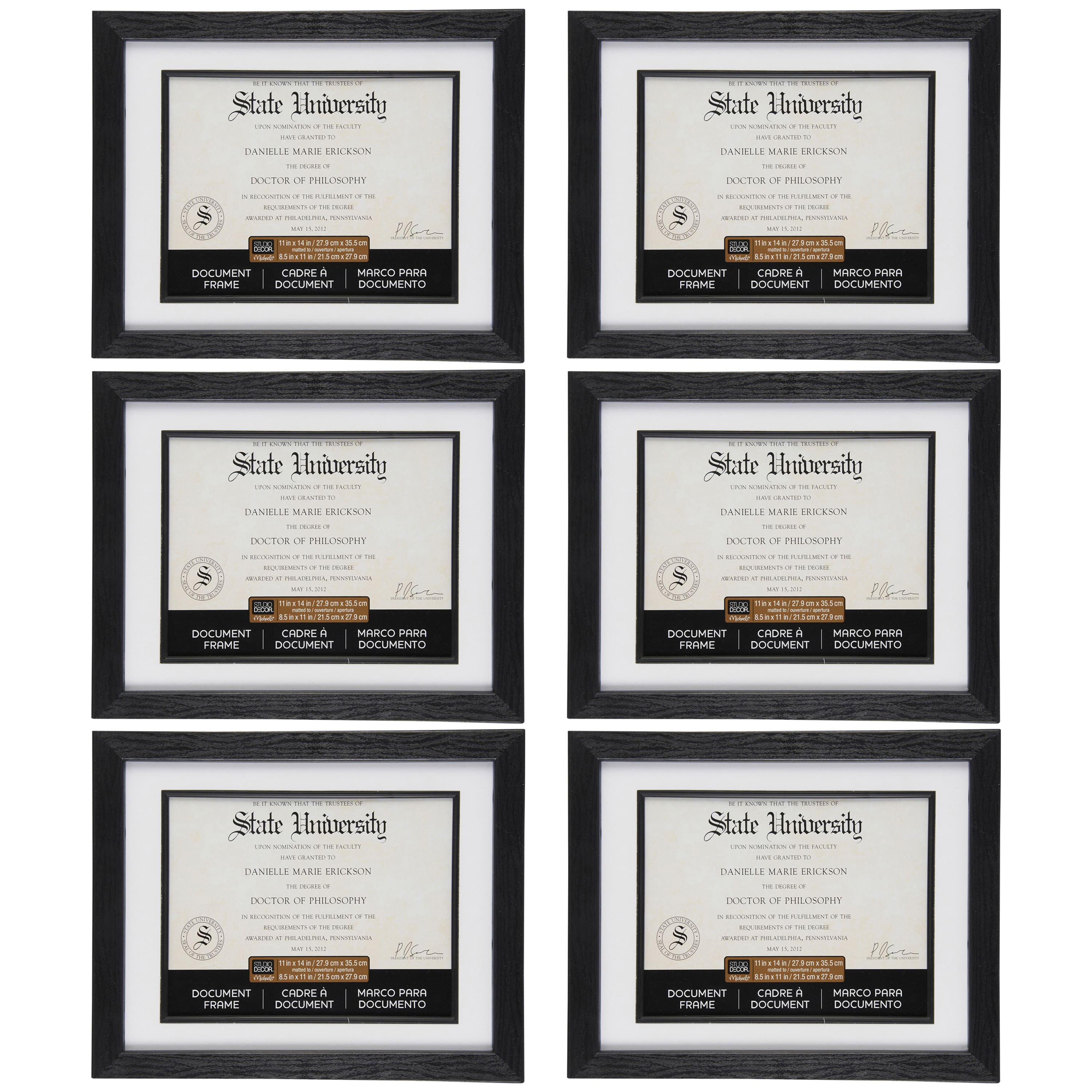 6 Pack: Black 8.5" x 11" Document Frame with Mat by Studio Décor®