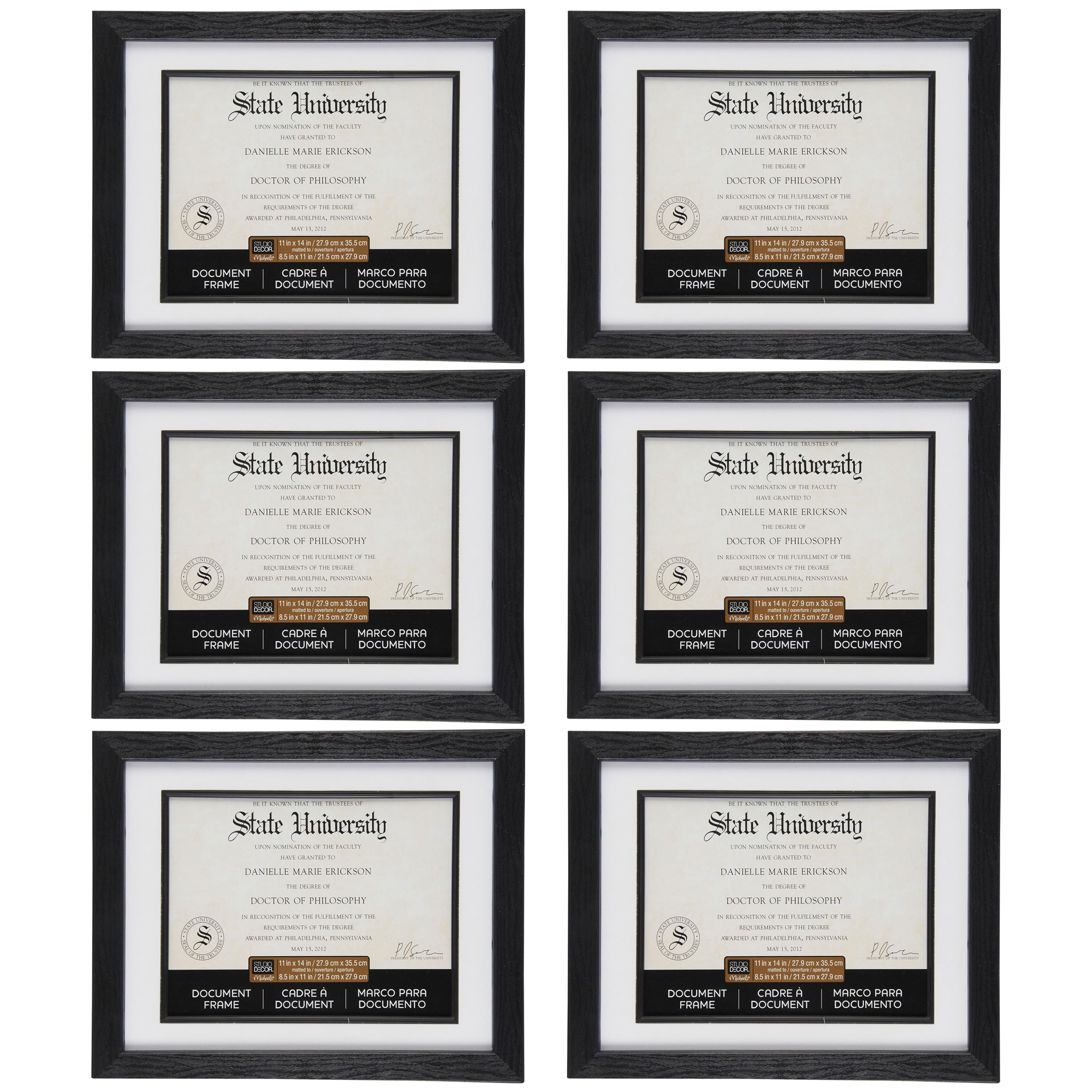 6 Pack: Black 8.5&#x22; x 11&#x22; Document Frame with Mat by Studio D&#xE9;cor&#xAE;