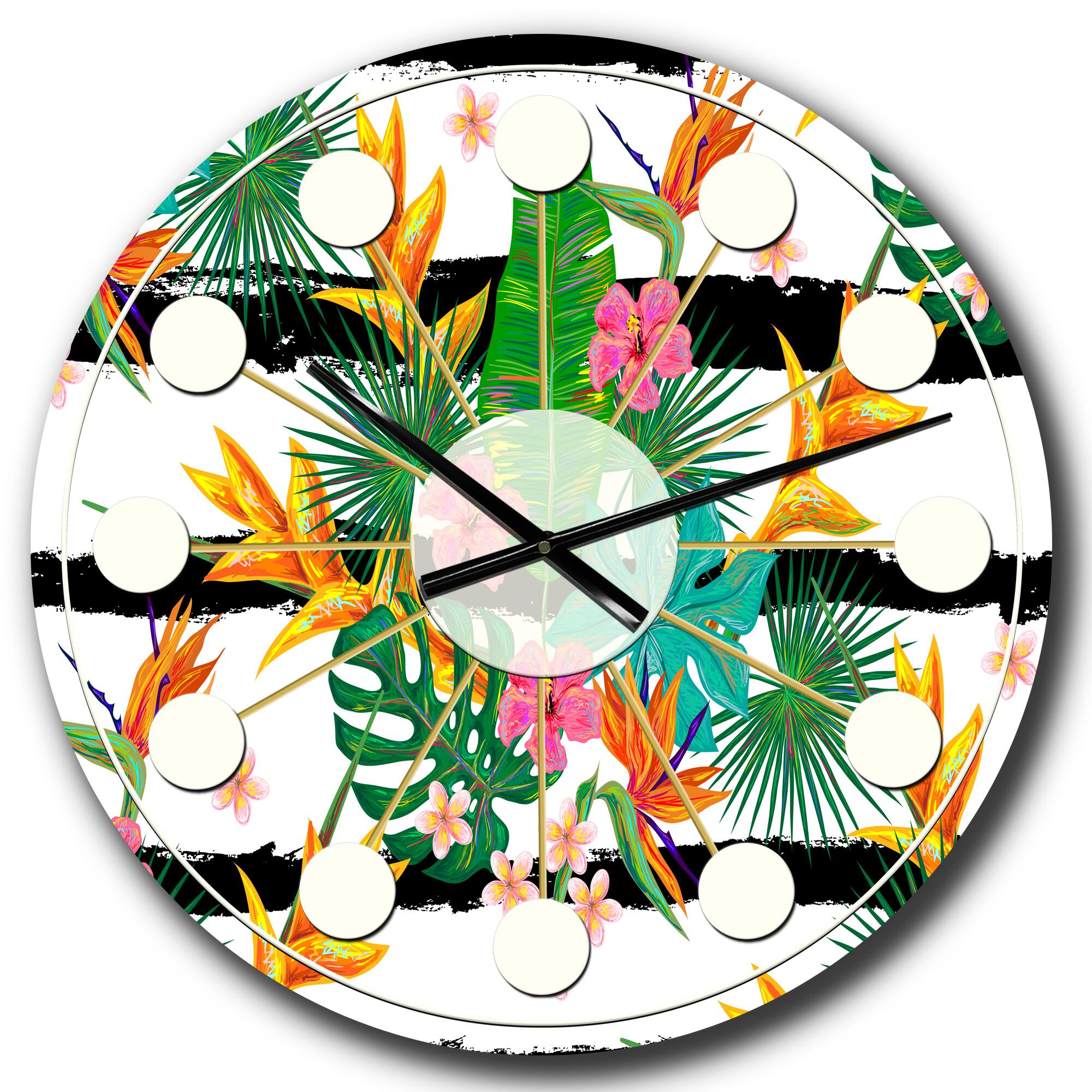 Designart 'Retro Tropical Leaves Ii Mid-Century Modern Wall Clock