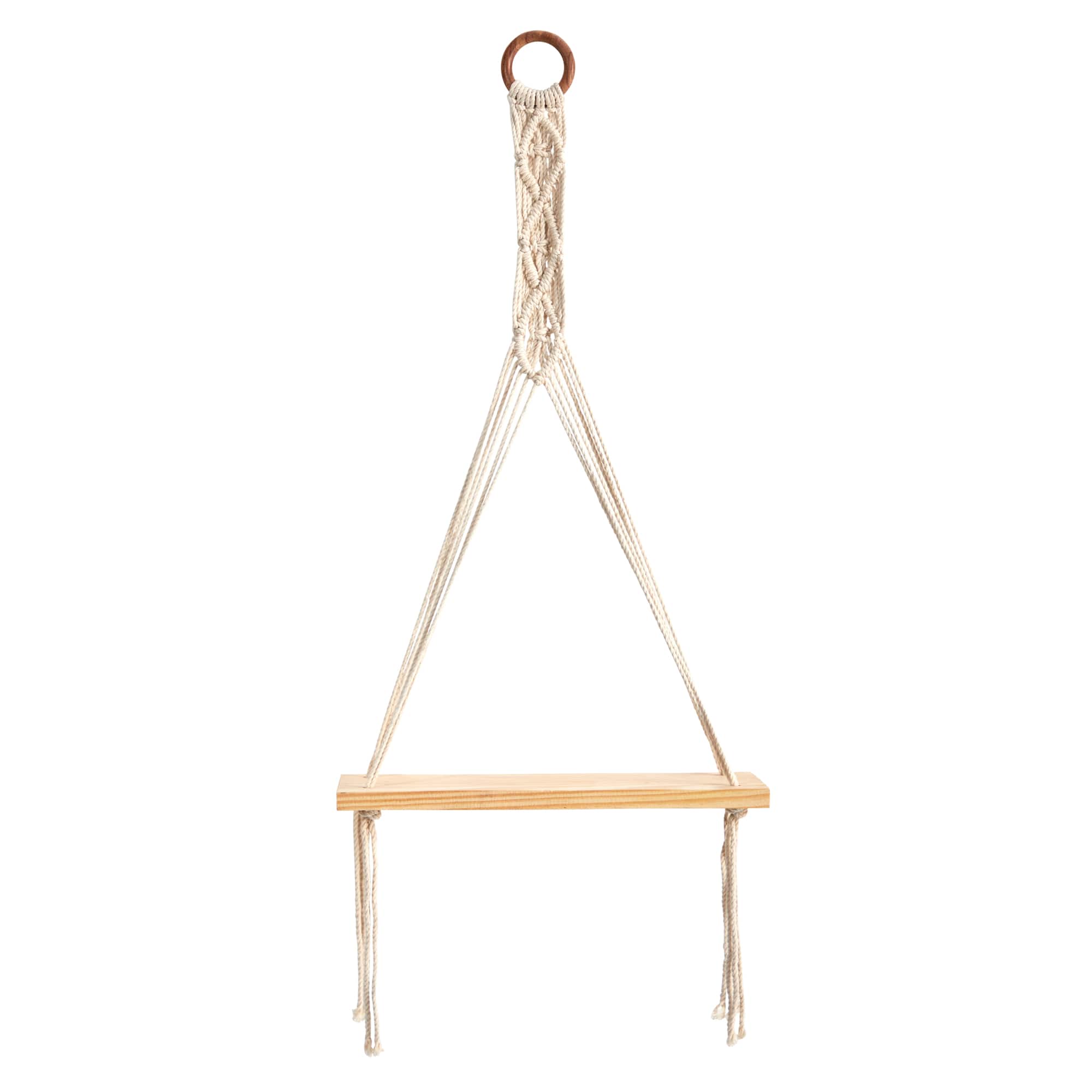 14" x 24" Handmade Macrame Wall Hanging with Wooden Shelf