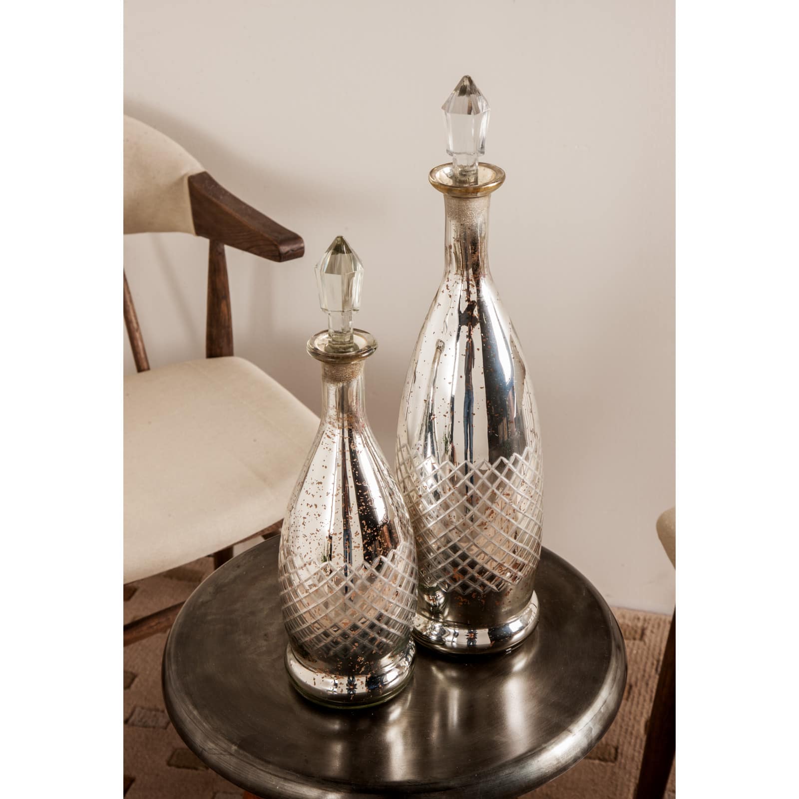 Silver Glass Glam Decorative Bottle Set