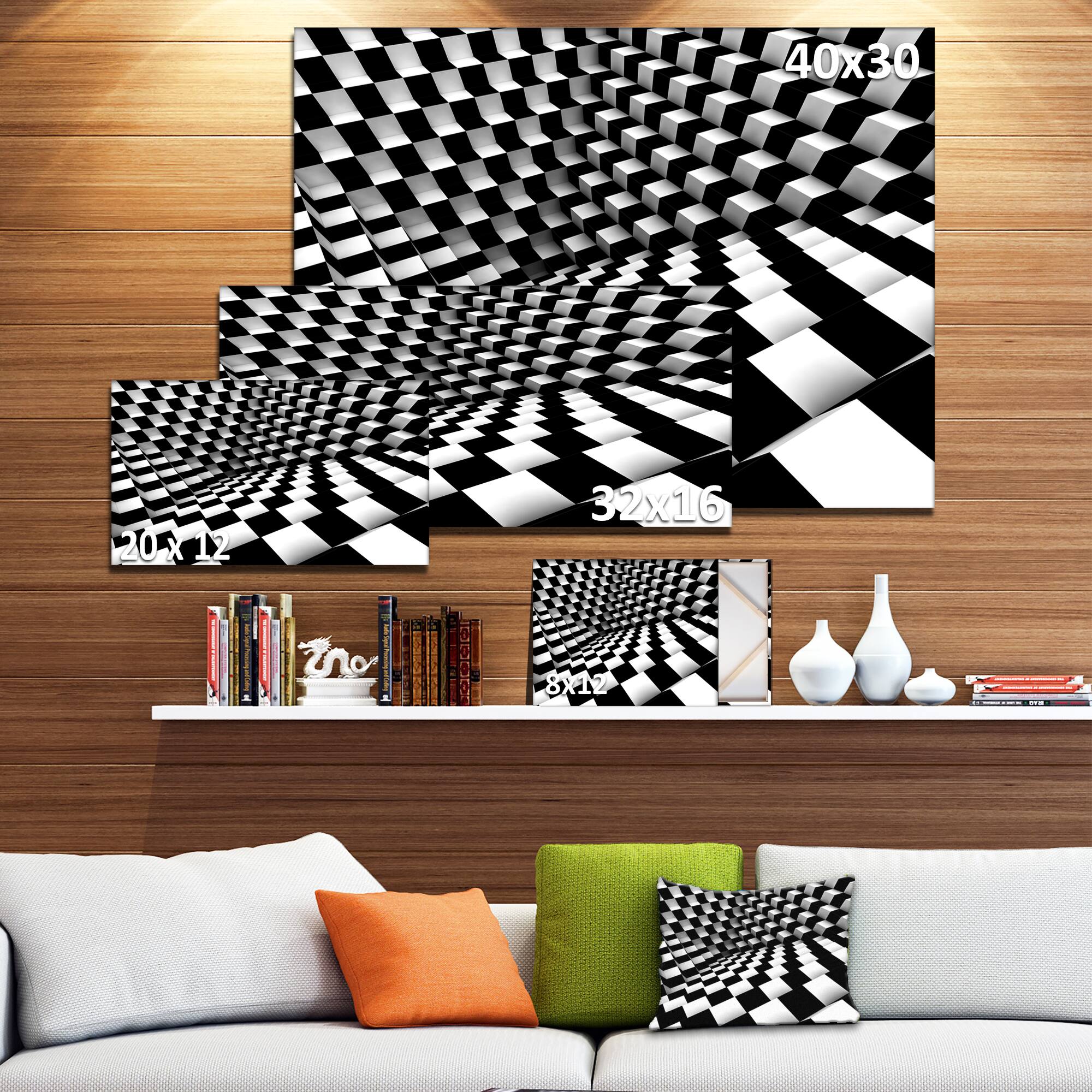 Designart - Optical Black and White Pattern - Abstract Canvas Art Print
