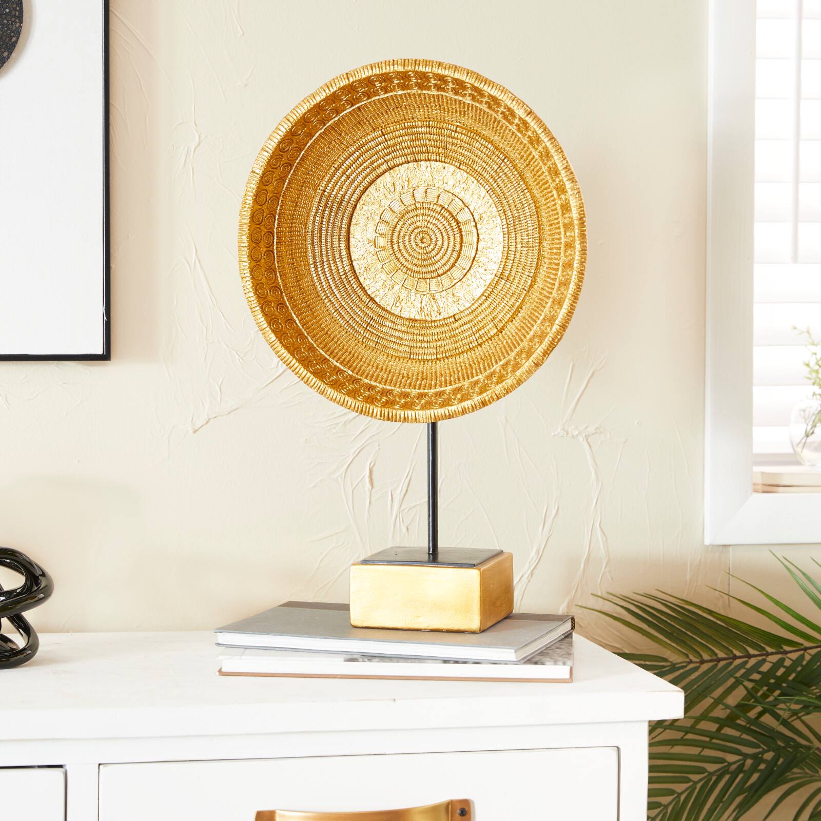 Gold Polystone Glam Sculpture, 20&#x22; x 13&#x22; x 6&#x22;