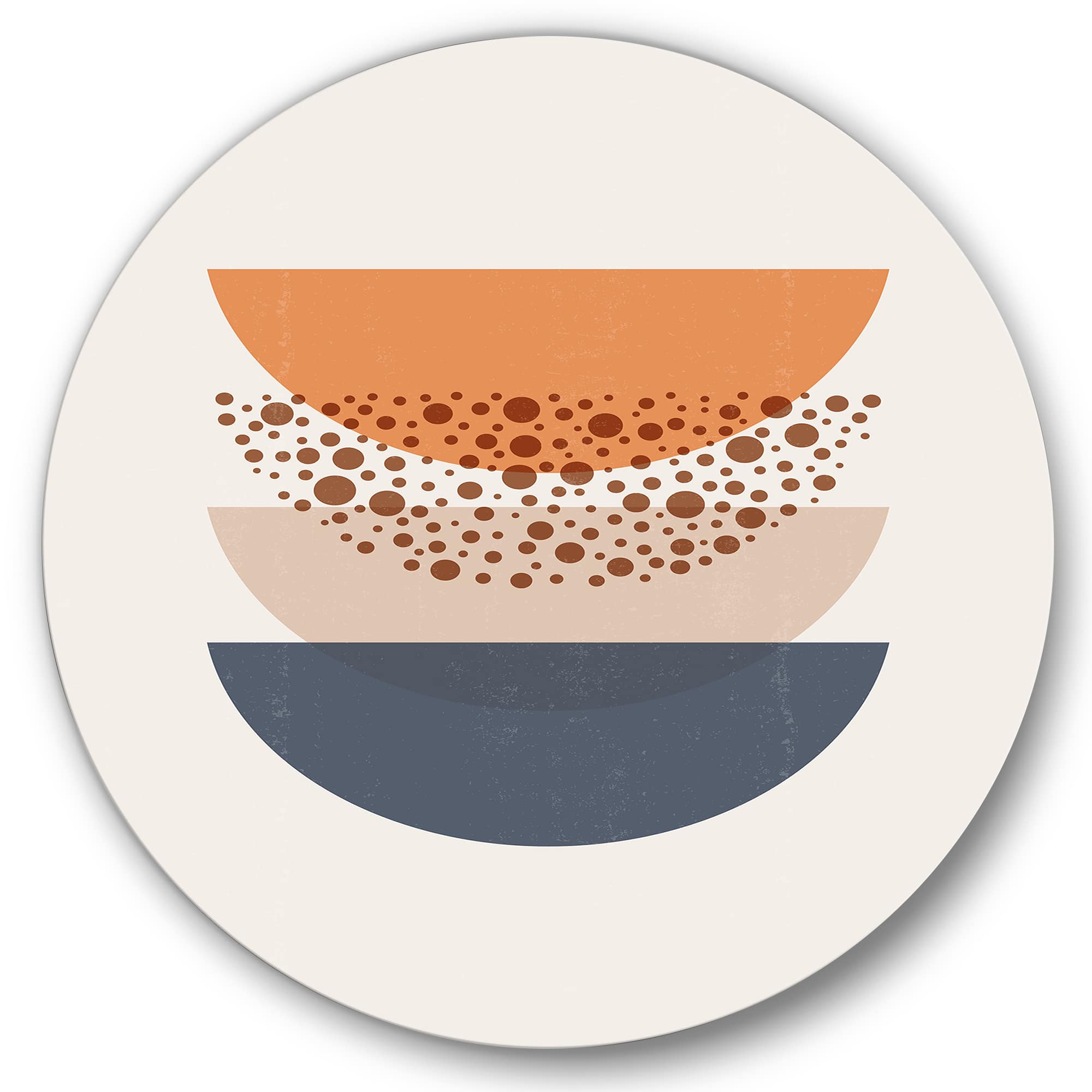 Designart - Abstract Sun & Moon Geometrics In Blue & Orange - Modern Metal Circle Wall Art