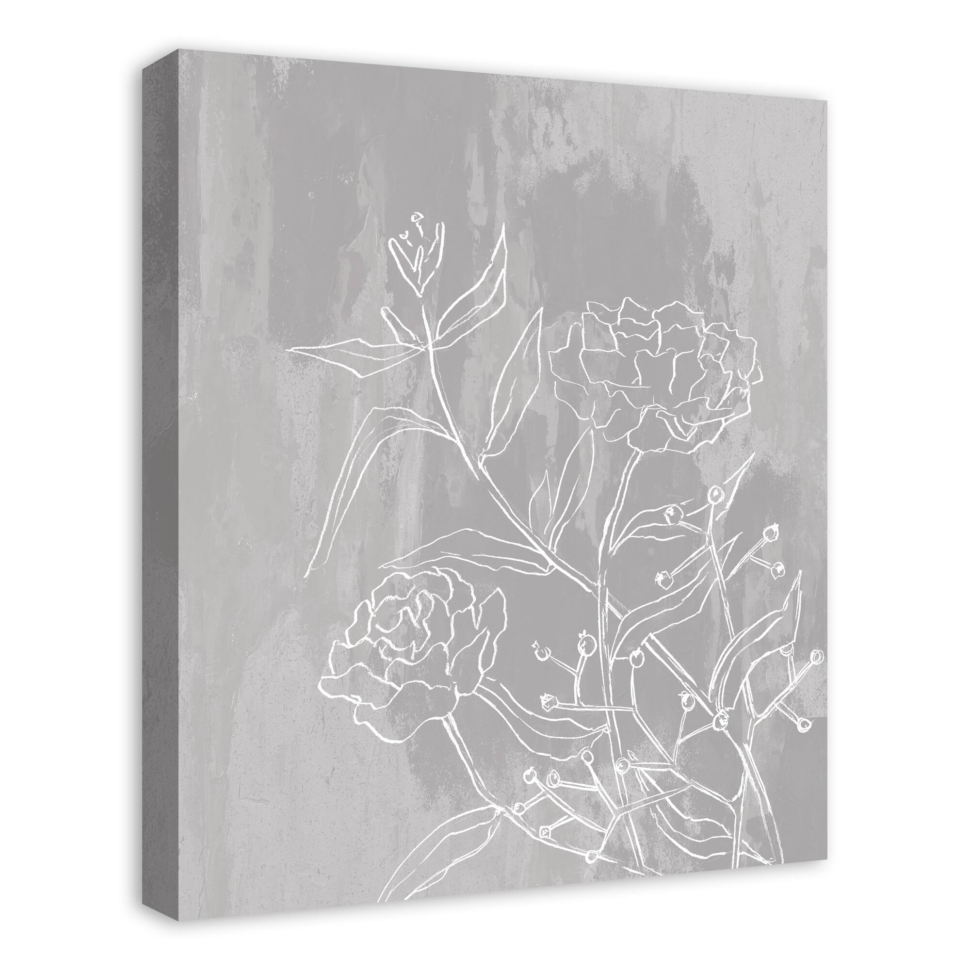 Flowers On Distressed Gray Canvas Wall Art