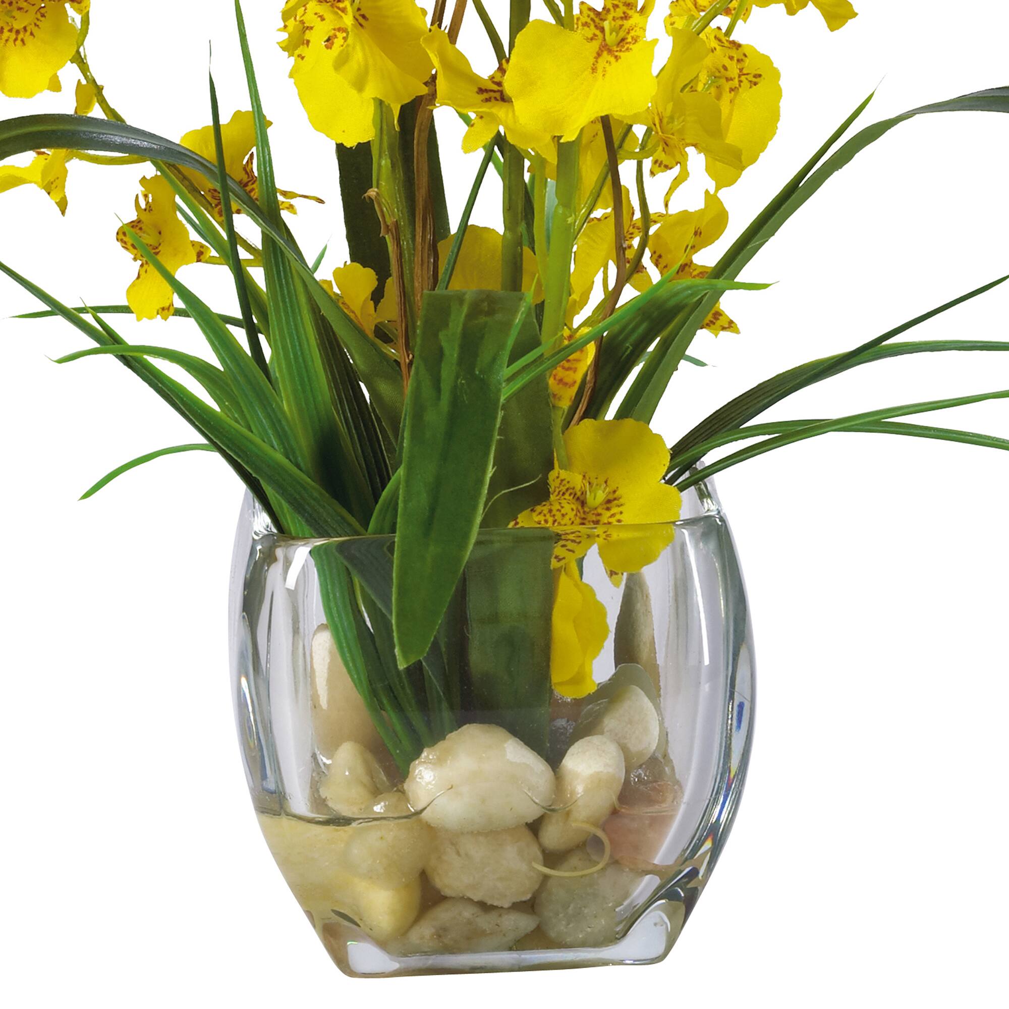 19&#x22; Yellow Dancing Lady Orchid Arrangement in Glass Vase