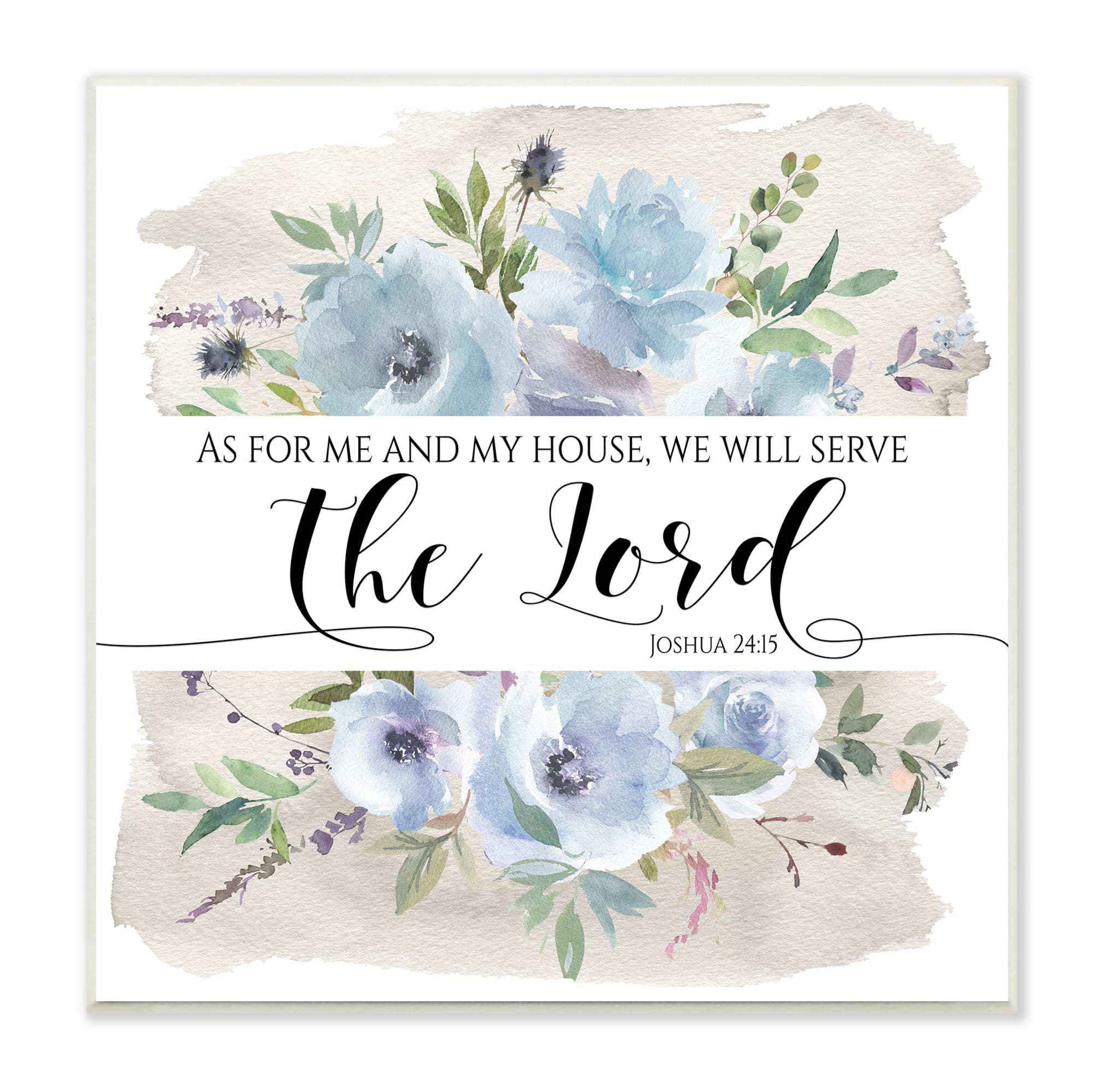Stupell Industries Will Serve the Lord Joshua 24:15 Blue Florals,12" x 12"