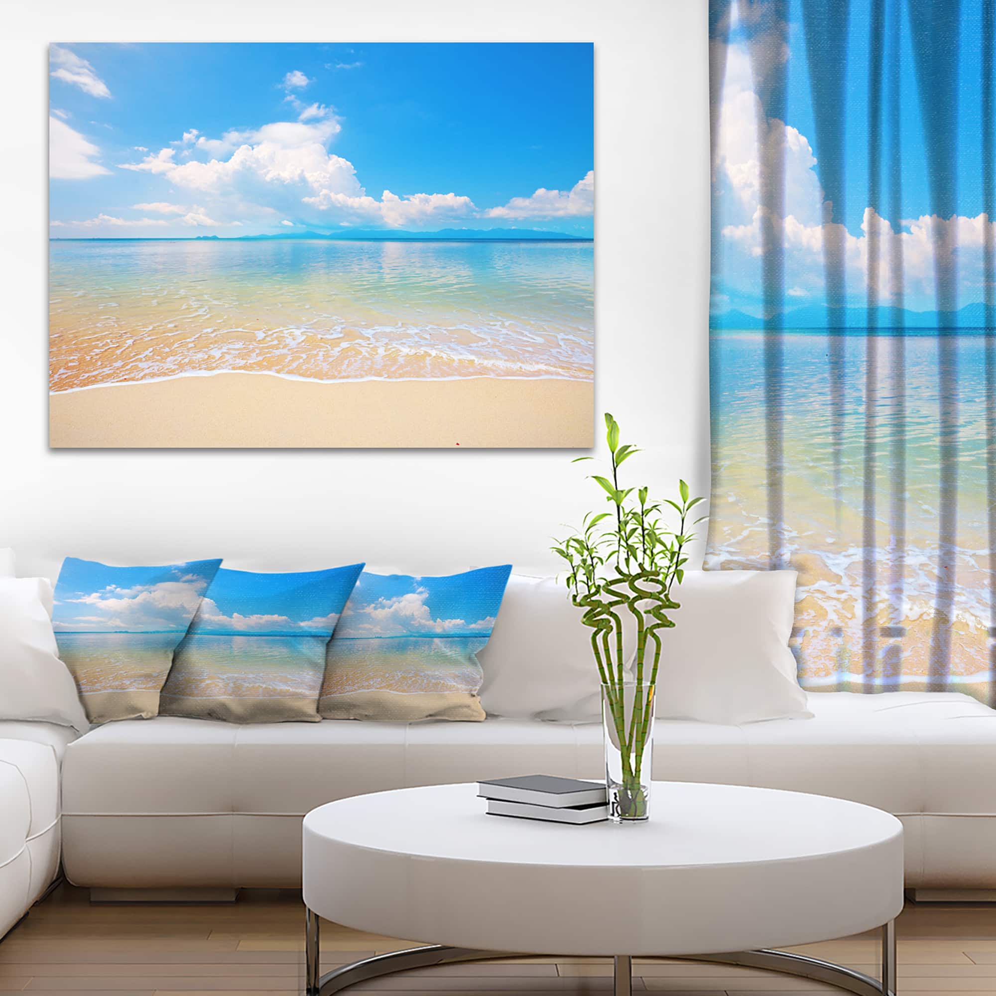 Designart - Large Clouds Over Calm Beach - Seashore Photo Canvas Print