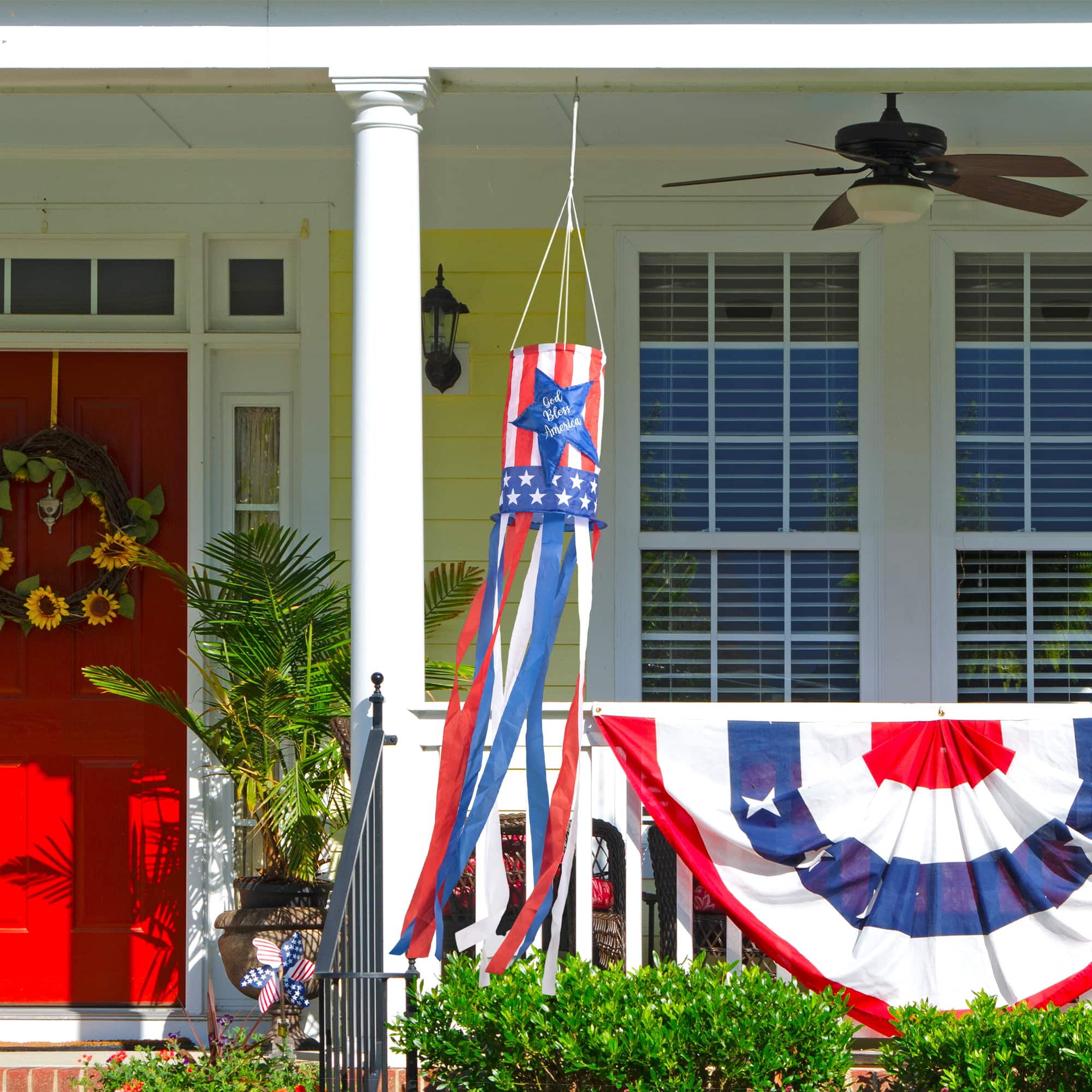 Glitzhome® 60" Patriotic Stars & Stripes Windsock