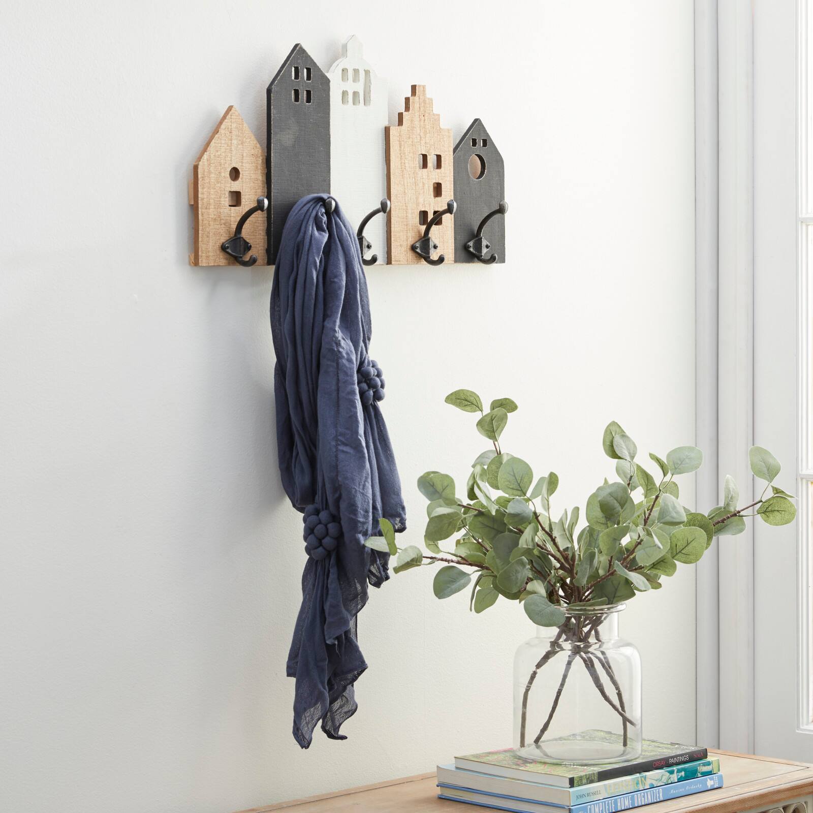 Multi Color Wood Farmhouse Wall Hooks, 12&#x22; x 22&#x22; x 3&#x22;