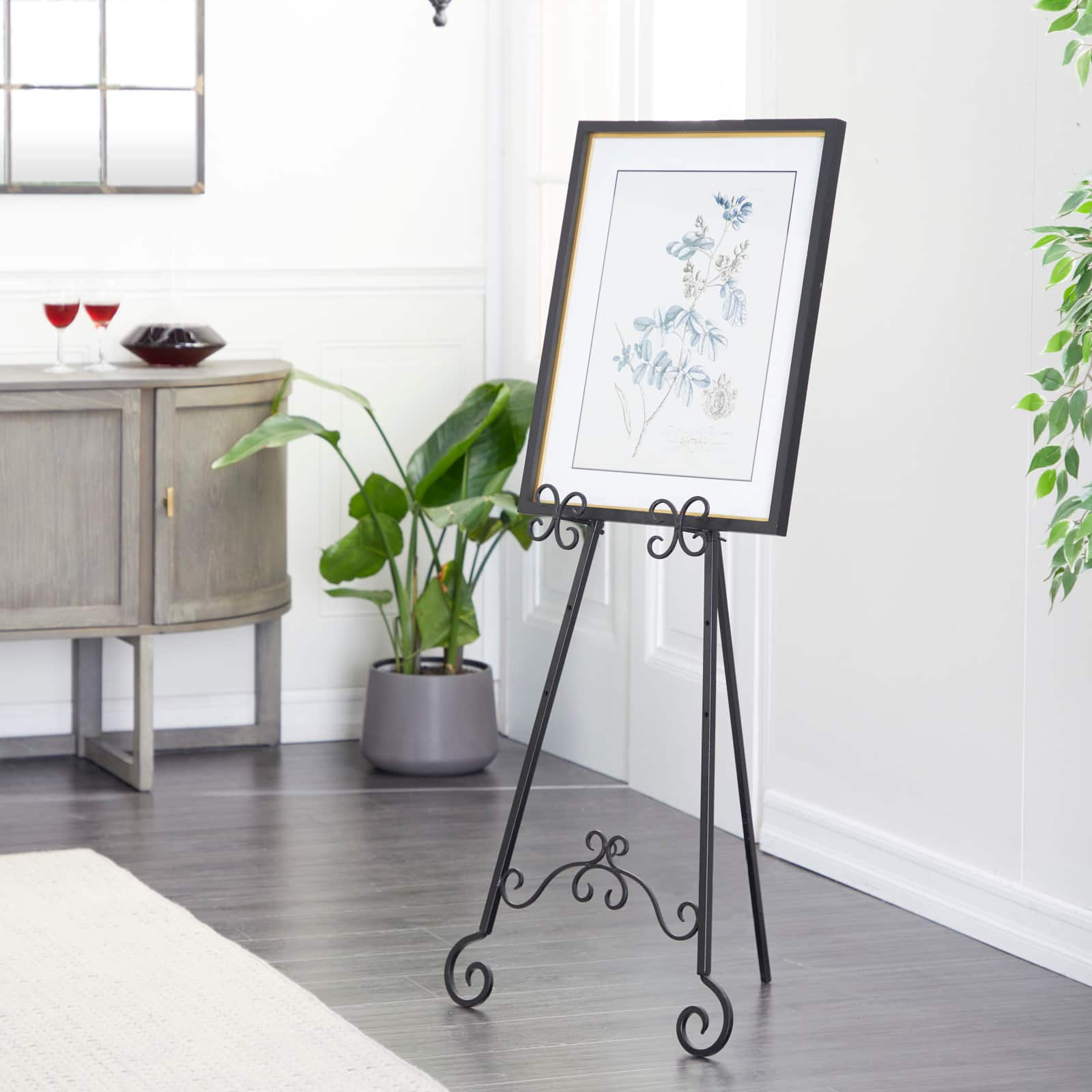 Traditional Black Iron Floor Easel, 46&#x22; x 21&#x22; x 22&#x22;