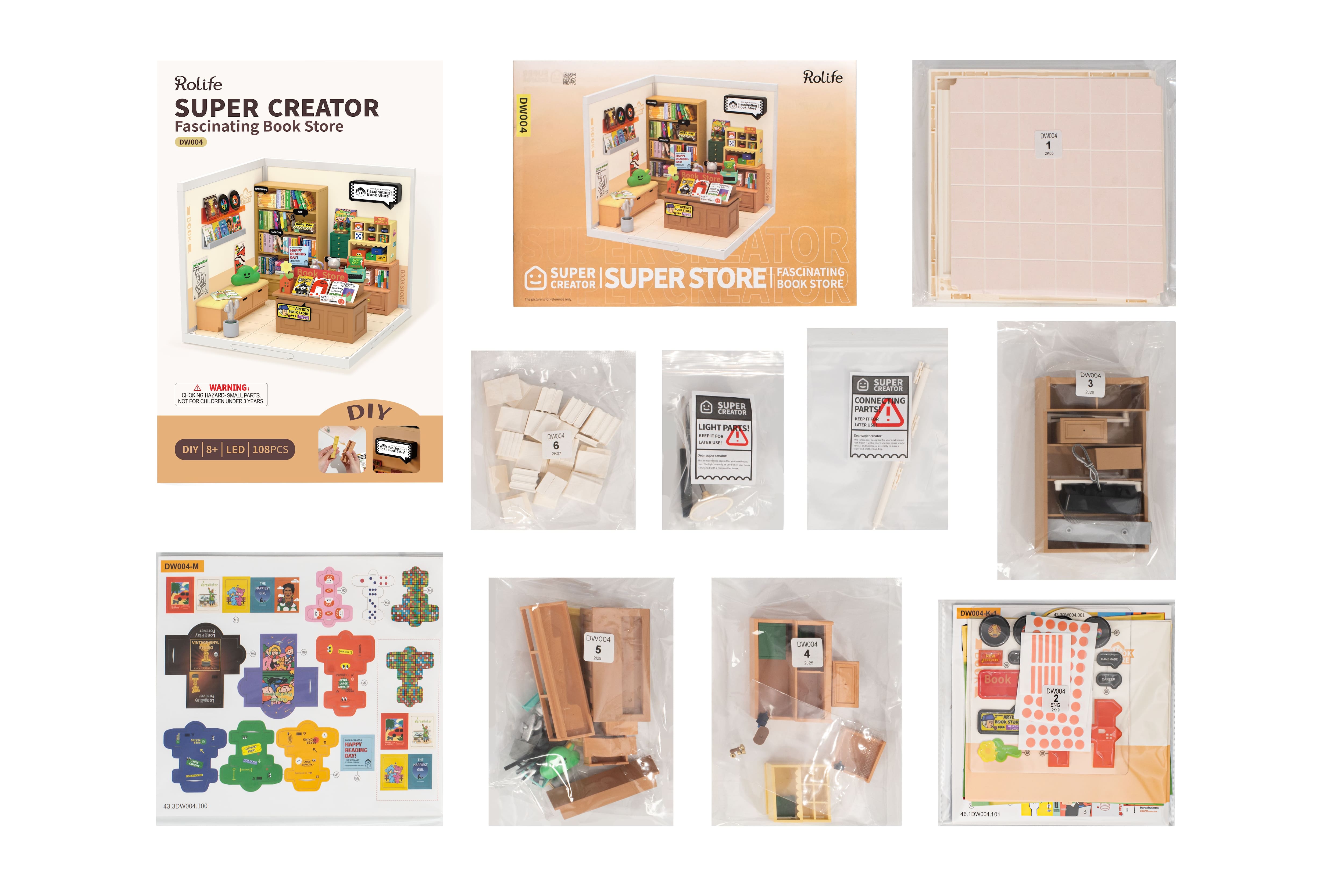 Rolife&#xAE; Super Creator Fascinating Book Store DIY Miniature Kit