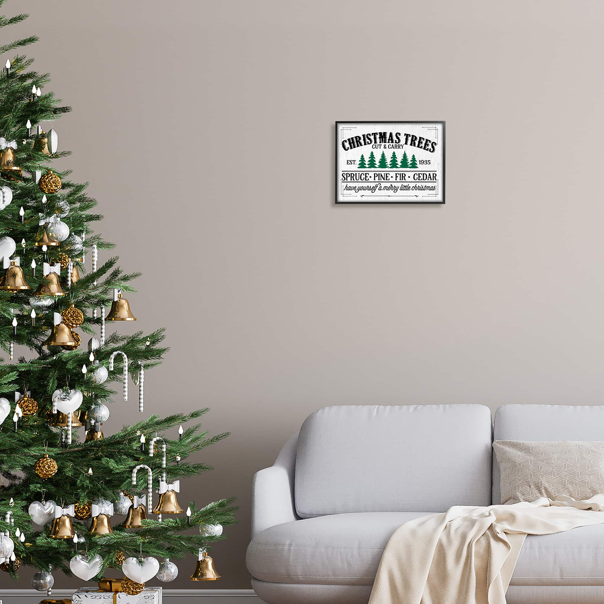 Stupell Industries Christmas Trees Vintage Sign Framed Giclee Art