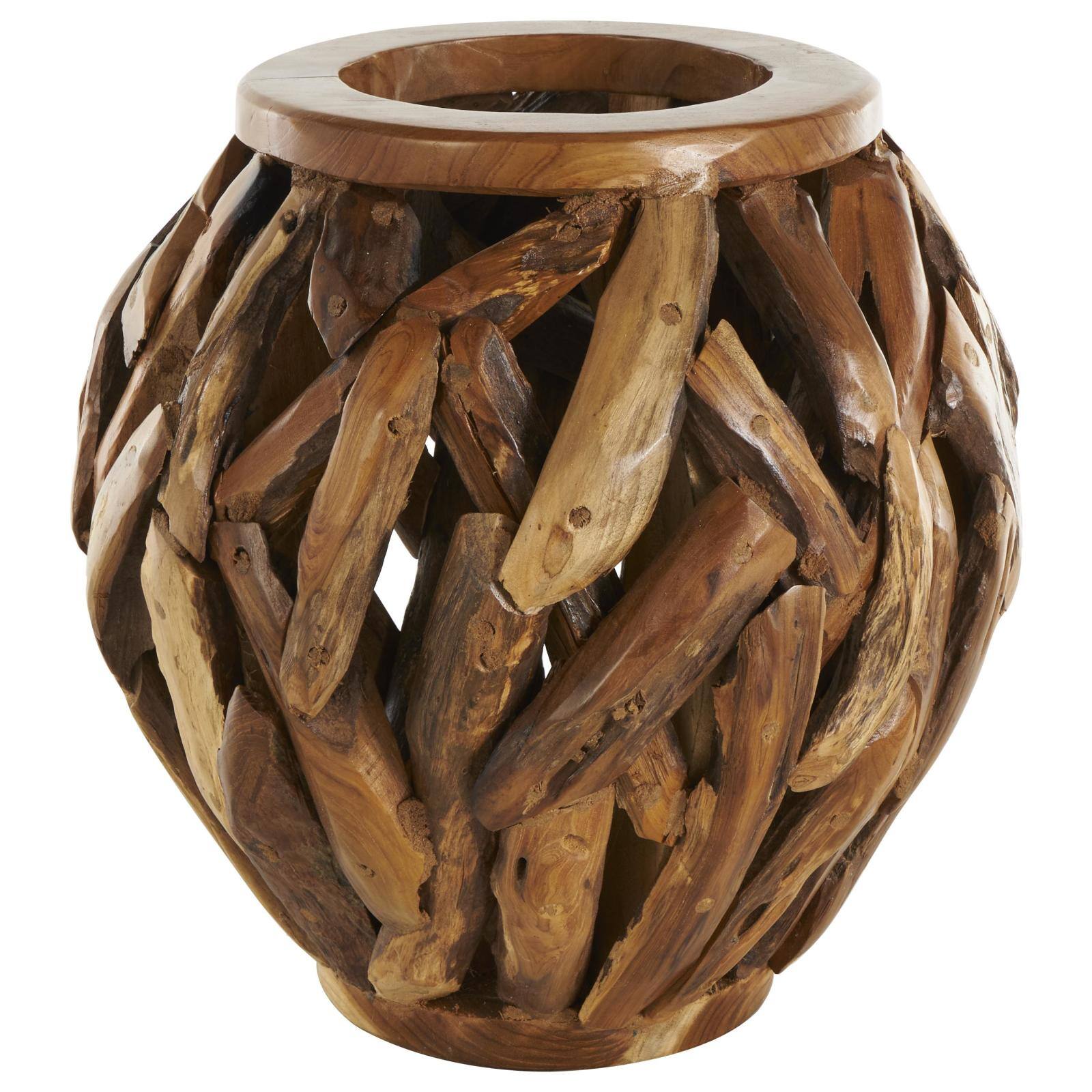 15.5&#x22; Brown Teak Wood Handmade Live Edge Tree Branch Vase