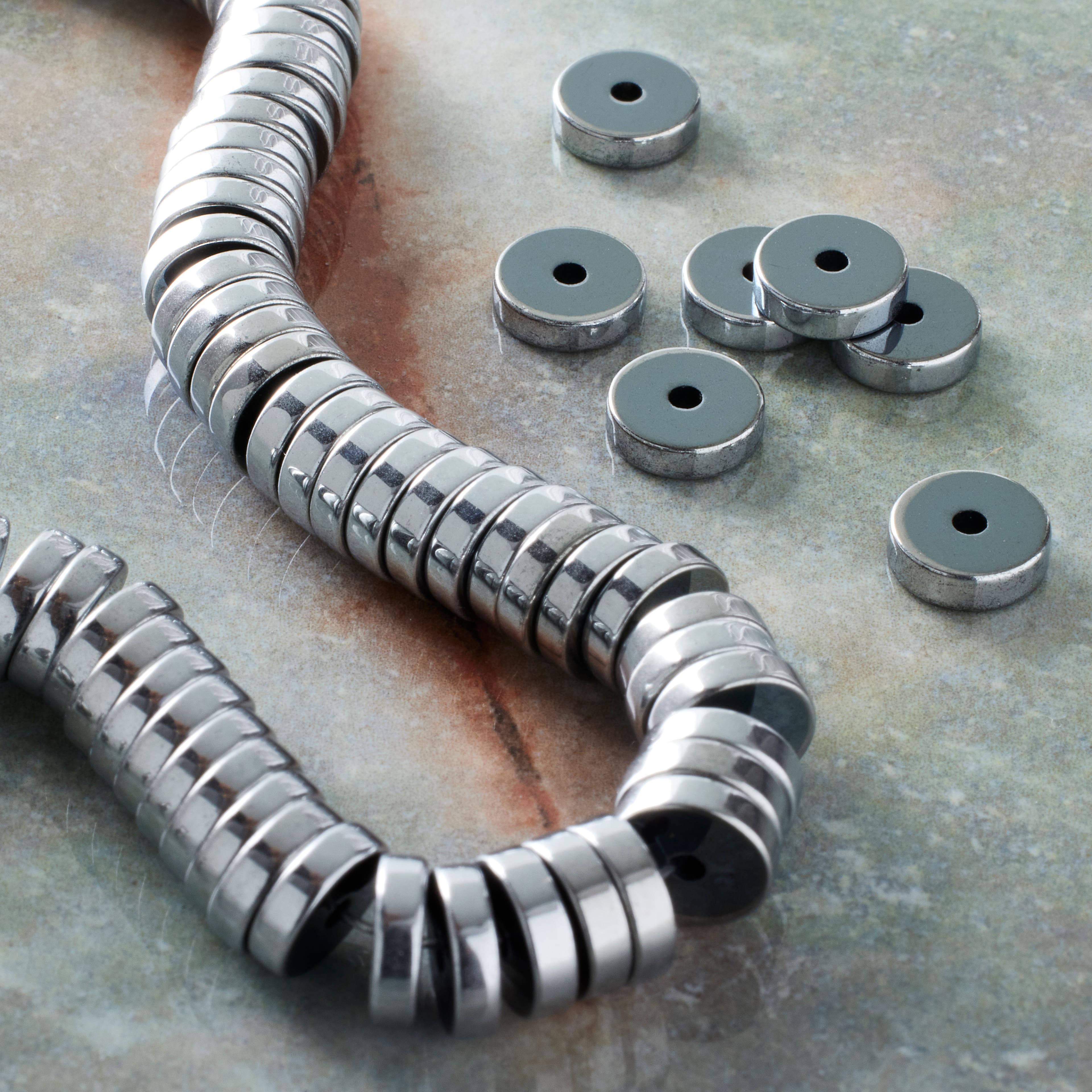 Rhodium Hematite Heishi Beads by Bead Landing&#x2122;