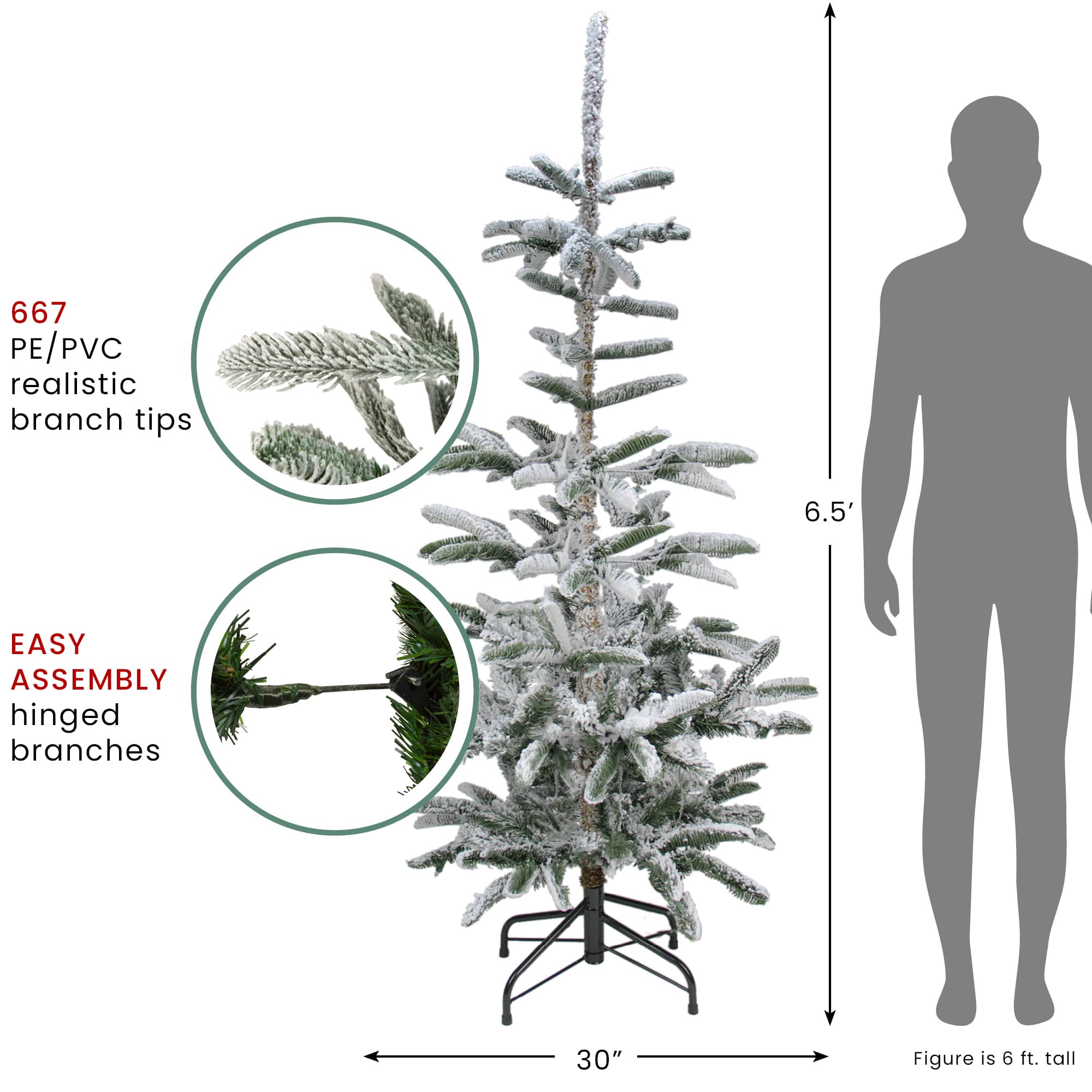 6.5ft Unlit Slim Flocked Noble Fir Artificial Christmas Tree