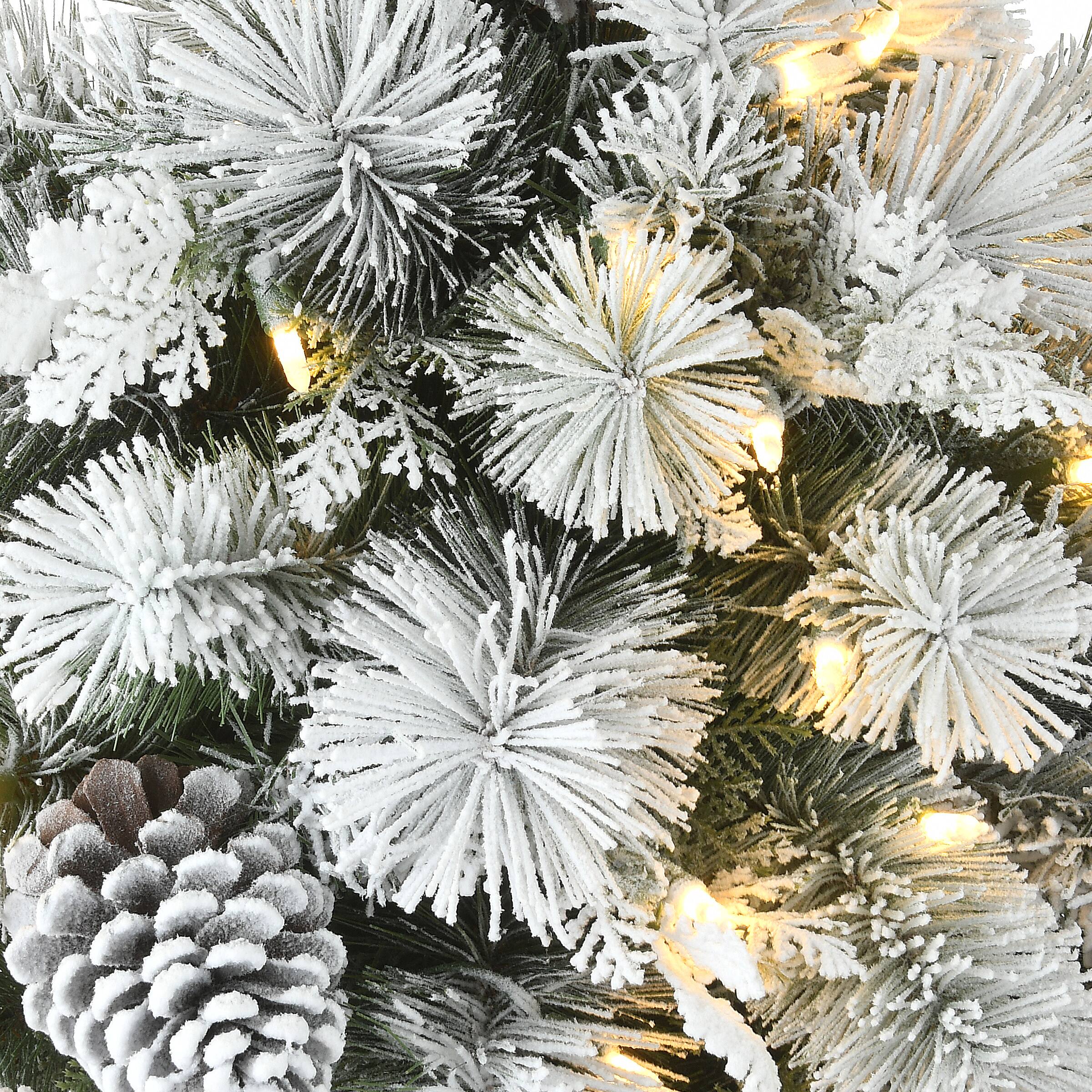 22" Pre-Lit Flocked Chiwawa Basin Pine Tree With Pinecones In Gray Pot, Clear LED Lights