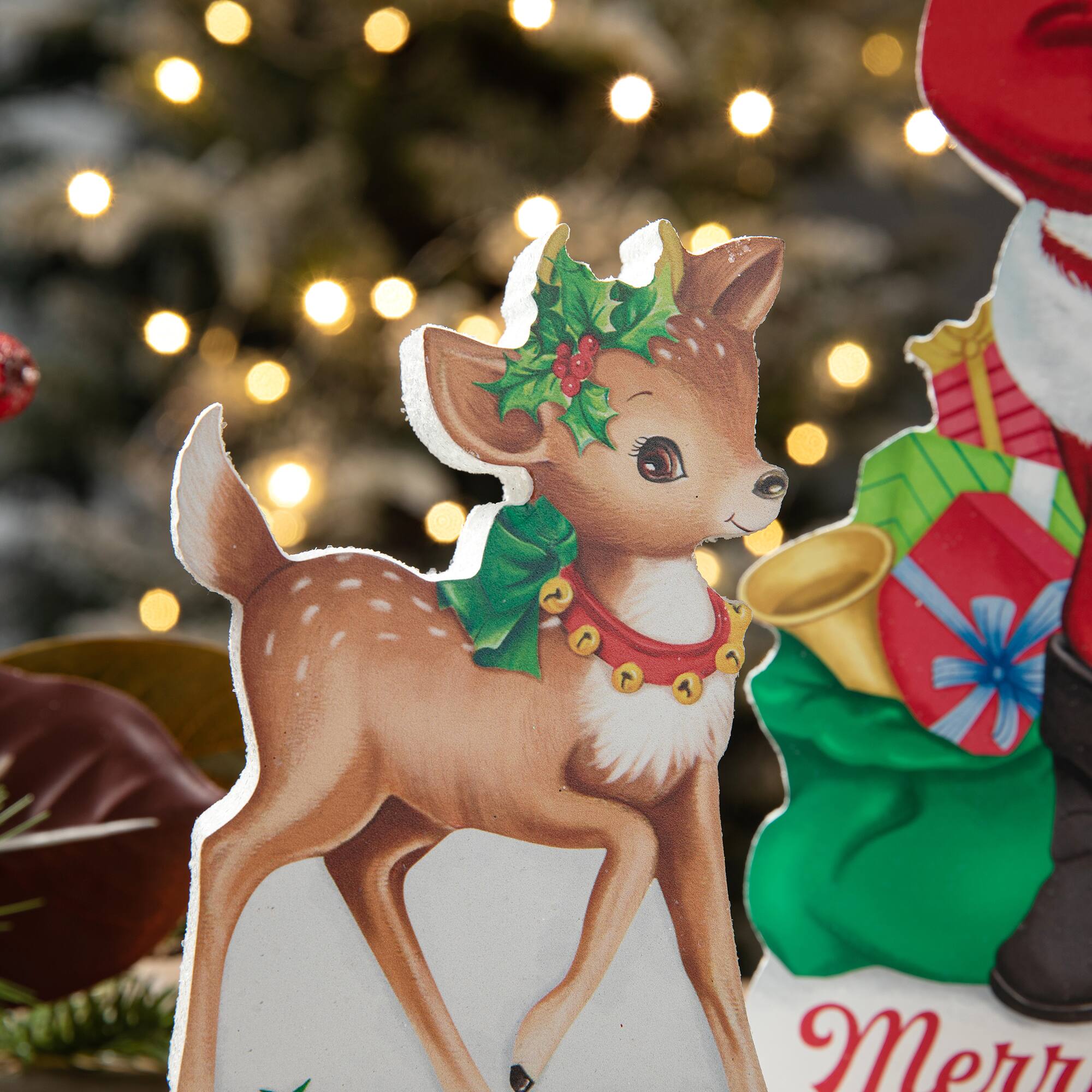 Glitzhome&#xAE; Wooden Christmas Santa, Elf &#x26; Reindeer Table D&#xE9;cor Set
