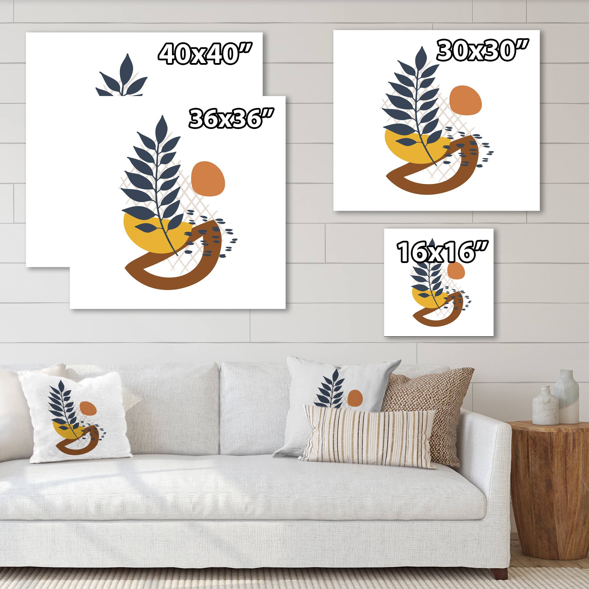 Designart - Elementary Shapes With Abstract Leaves - Modern Canvas Wall Art Print