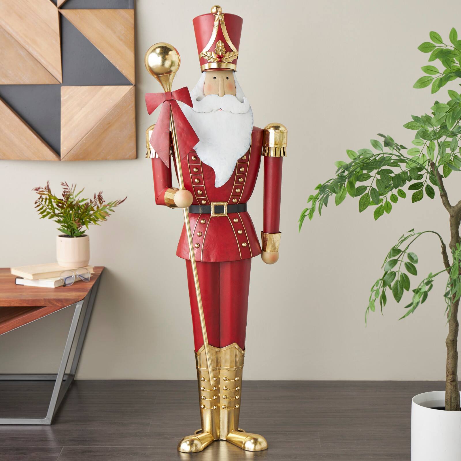 52&#x22; Red Metal Nutcracker Standing Sculpture